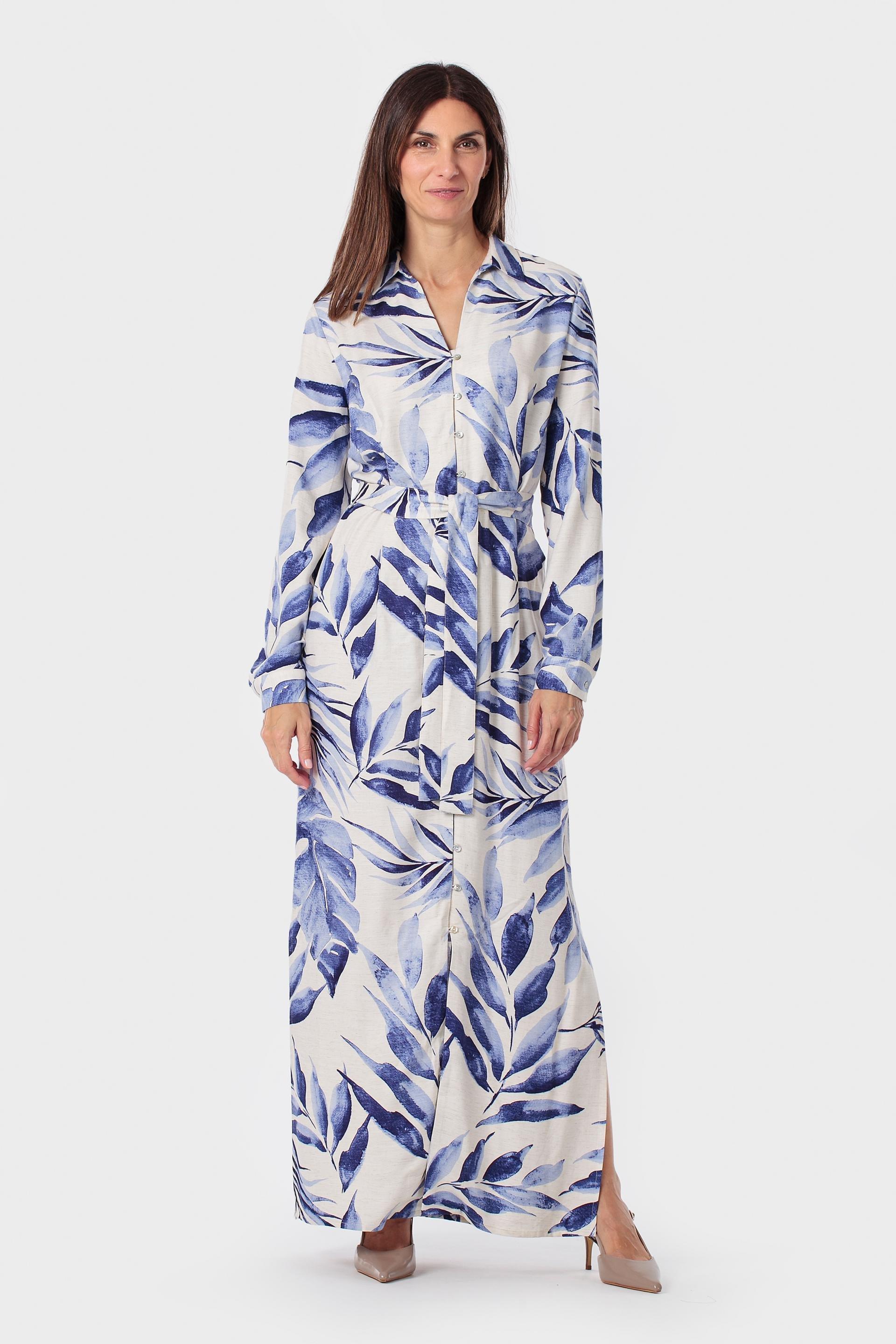 Blue Long Printed Dress, 3701_399, large image number 1