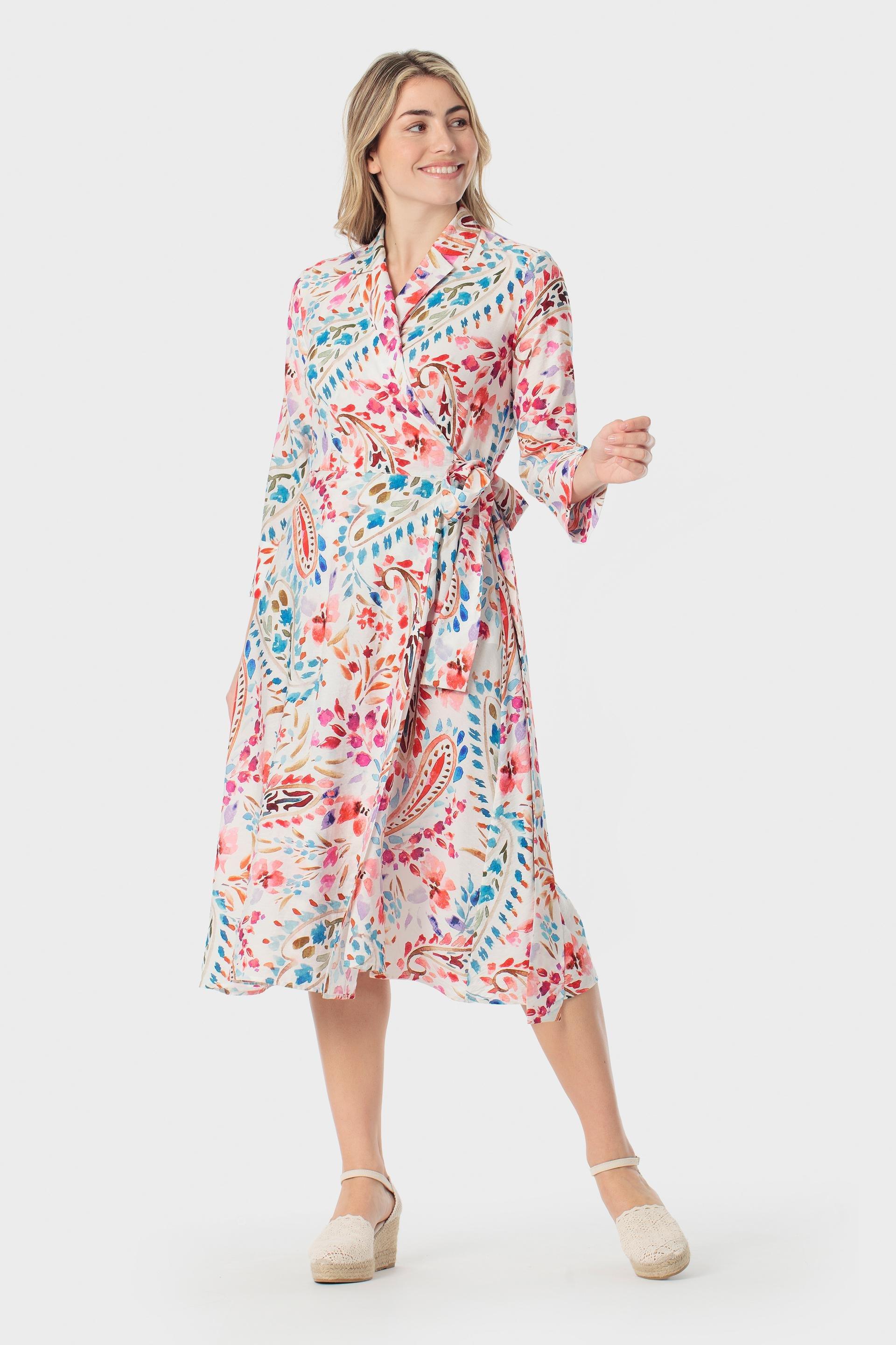 Paisley Floral Print Wrap Midi Dress Multicolour, Fuchsia, large image number 0