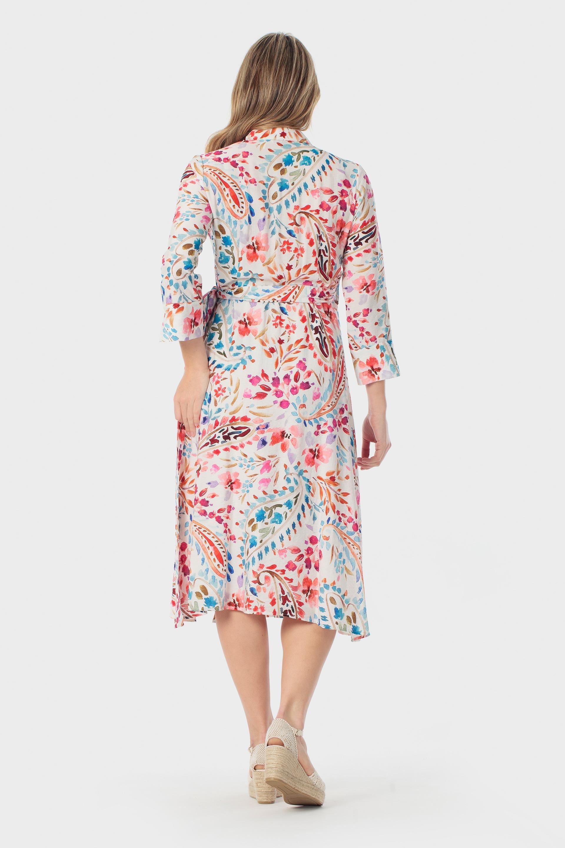 Paisley Floral Print Wrap Midi Dress Multicolour, Fuchsia, large image number 1
