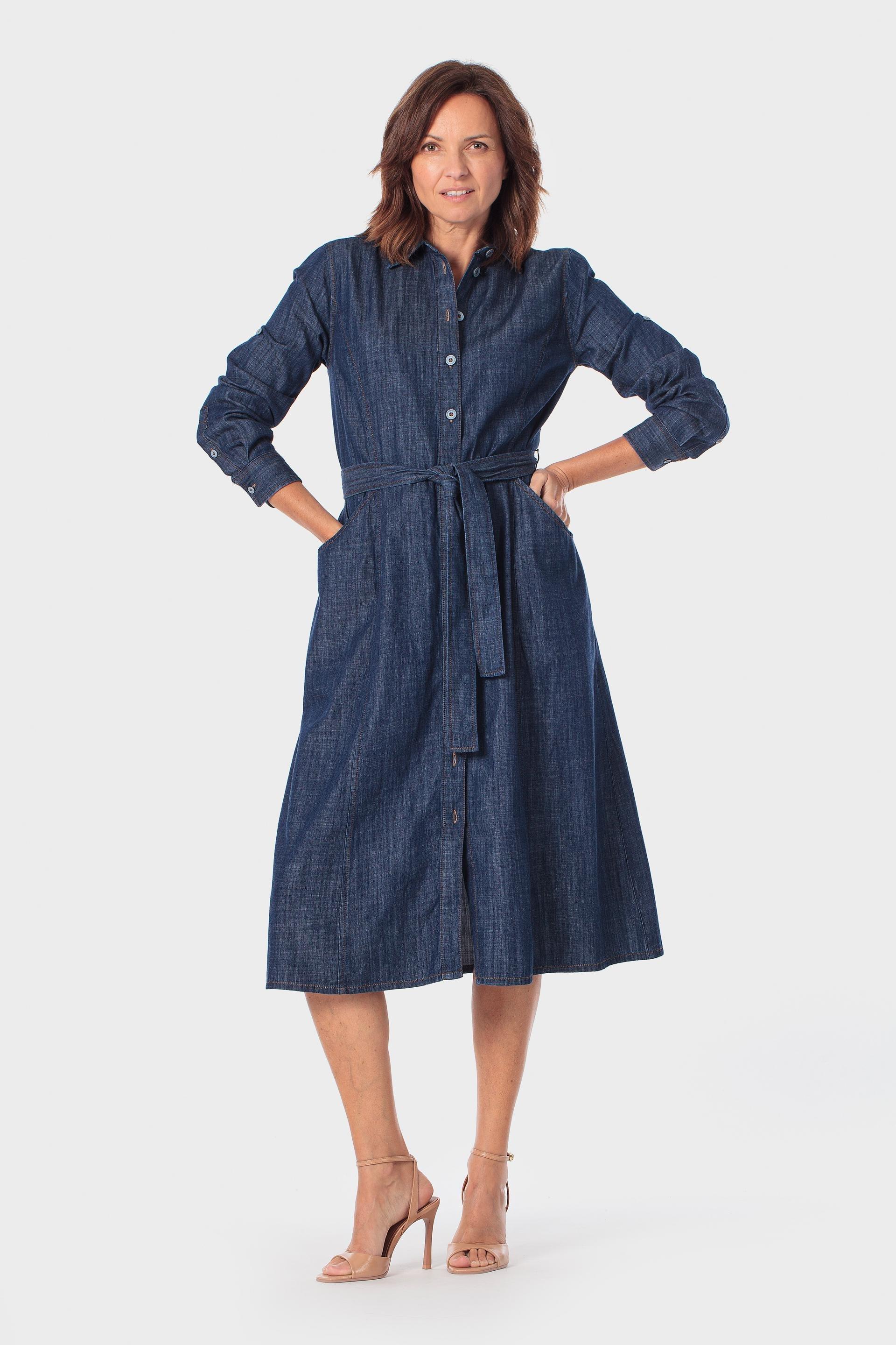 Navy Denim Shirt Dress, 3701_106, large image number 0