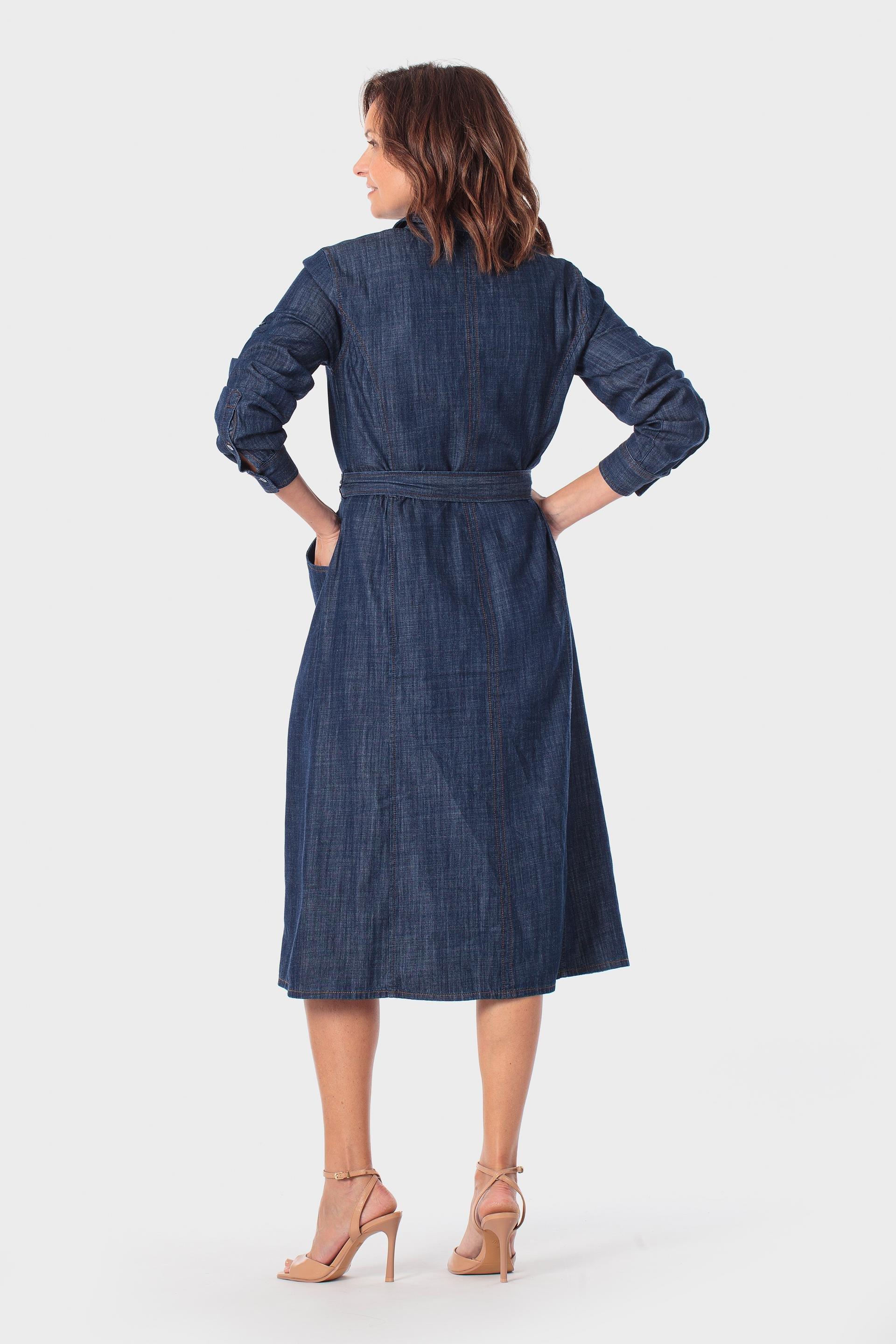 Navy Denim Shirt Dress, 3701_106, large image number 1