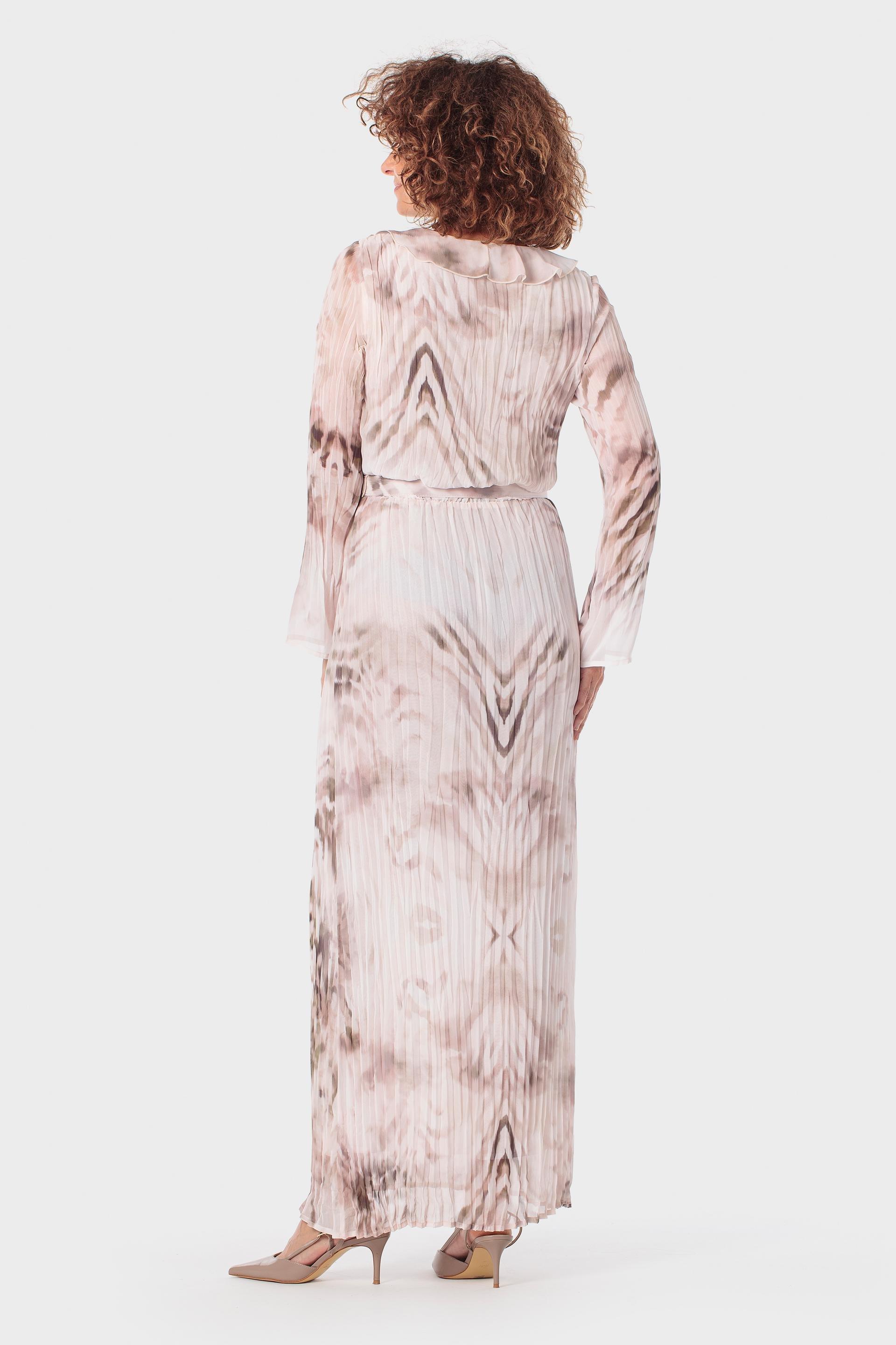 Beige Pleated Printed Dress, 3701_237, medium