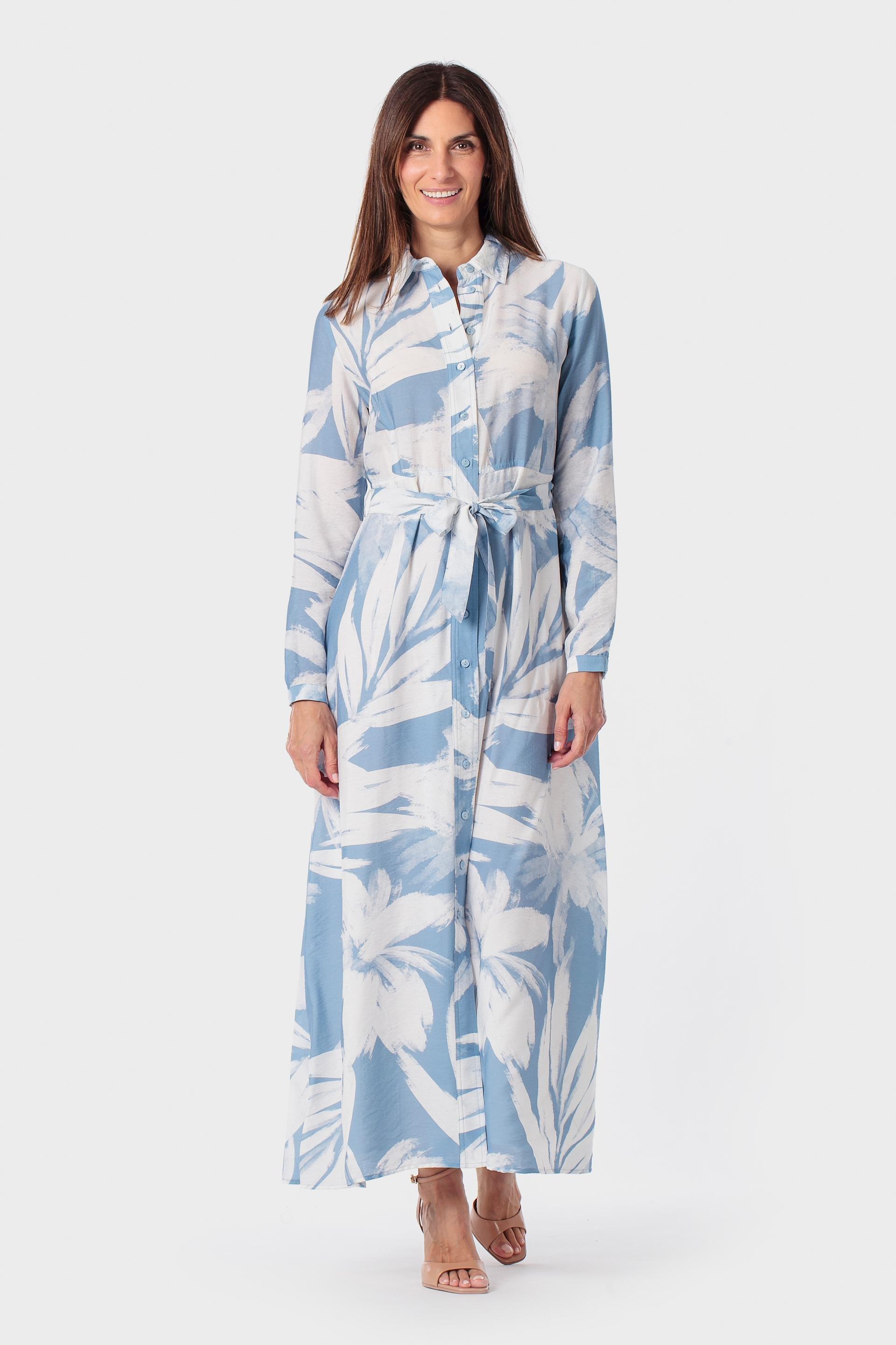 Blue Printed Shirt Dress, 3701_320, medium