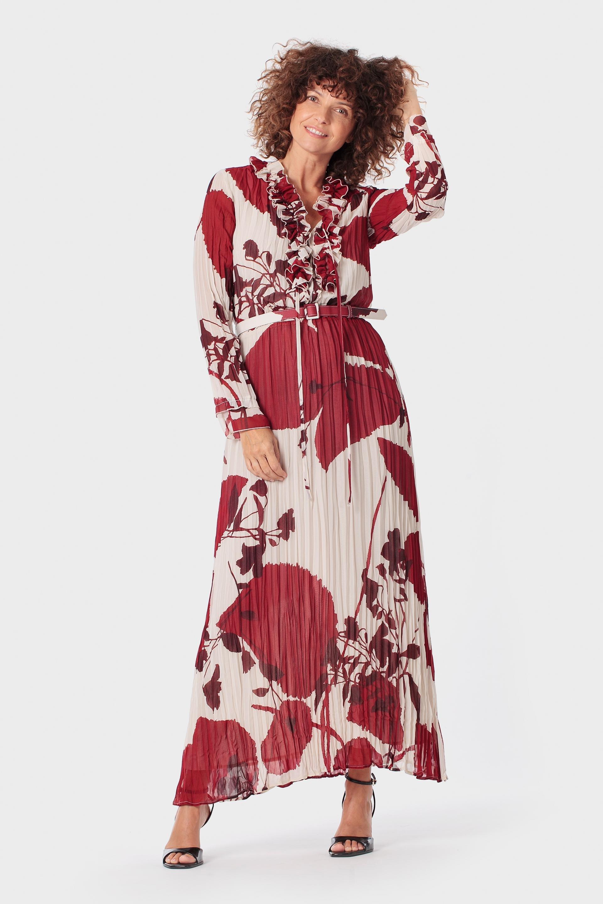 Red Printed Dress, Beige Natual, large image number 0