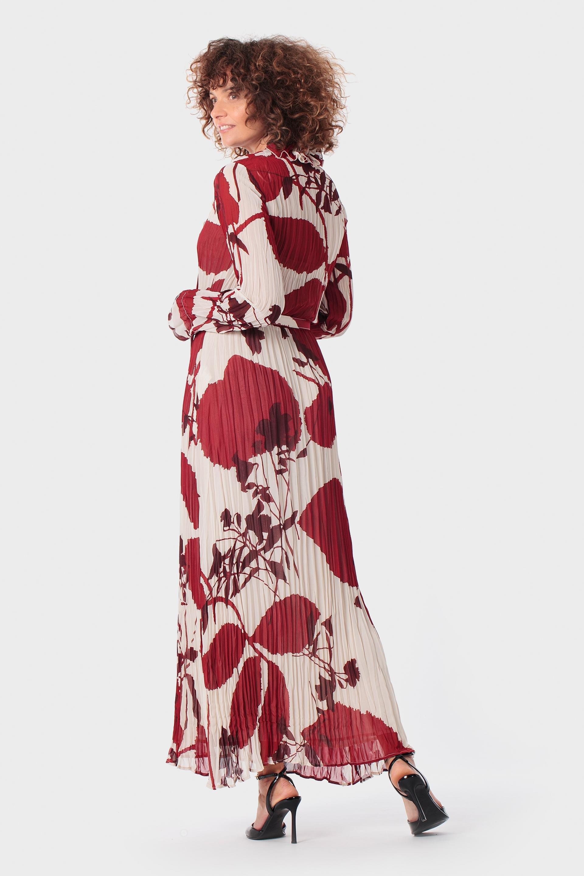 Floral Print Pleated Maxi Dress with Belt, 3701_189, medium