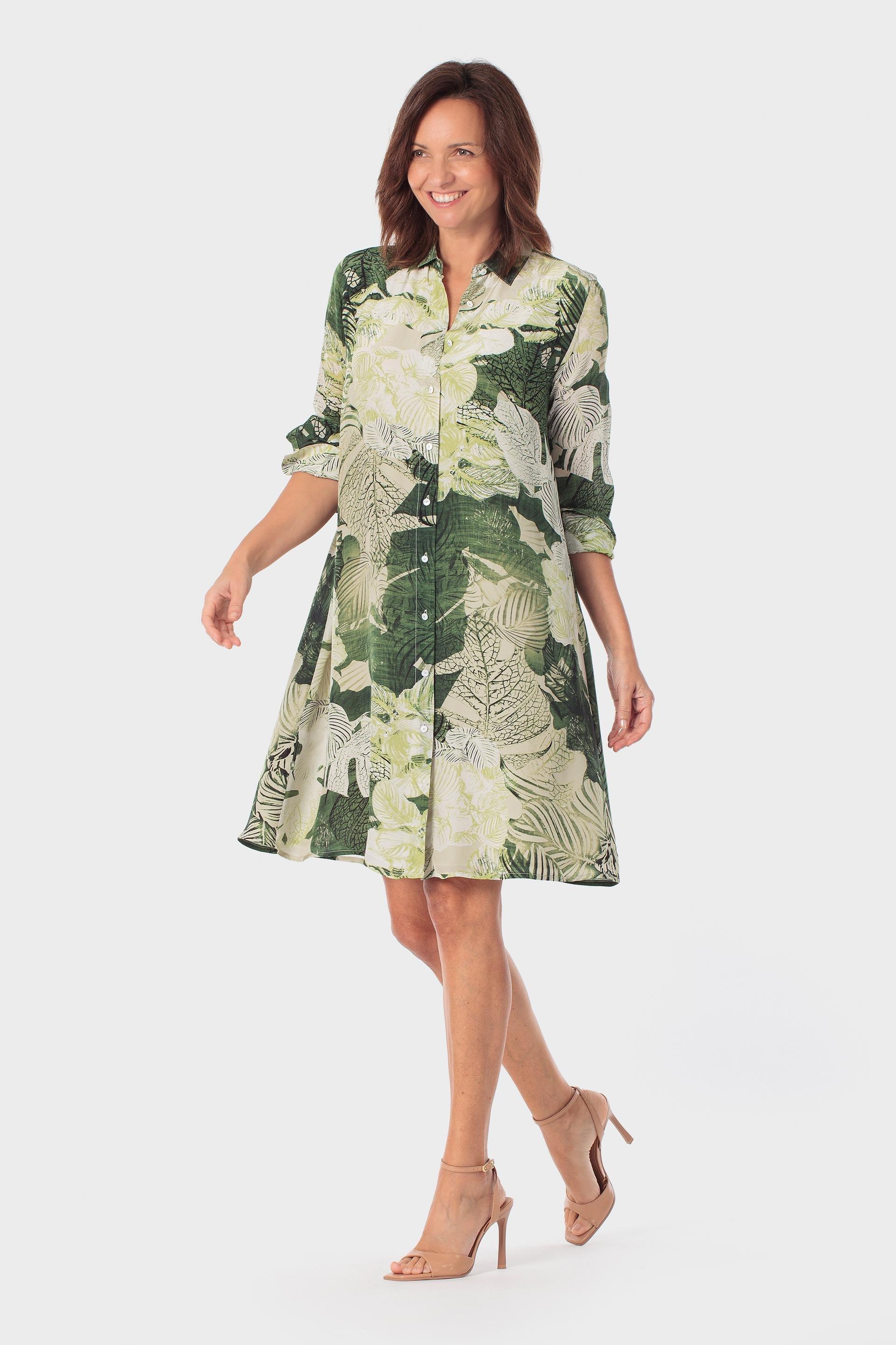 Green Leaves Print Dress, Green Forest, large