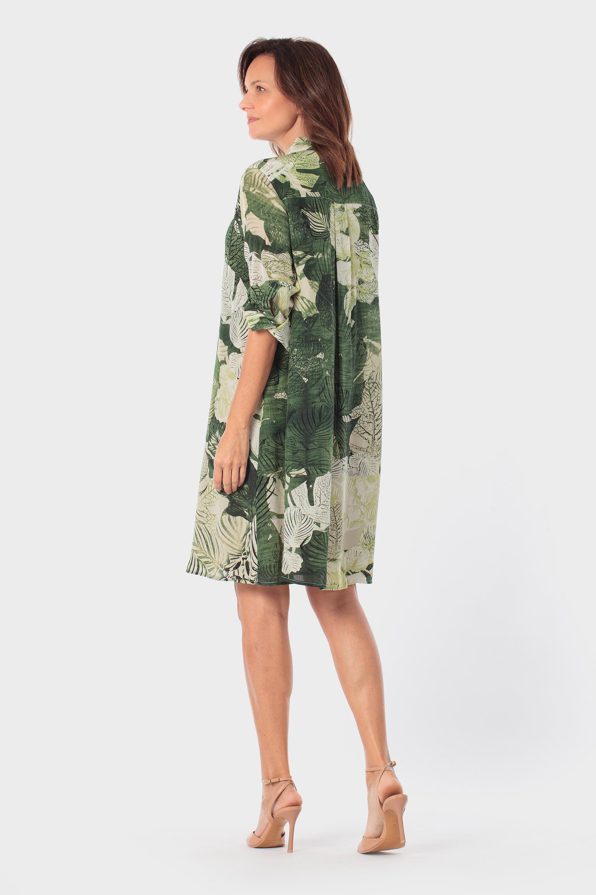 Green Leaves Print Dress, Green Forest, large image number 1