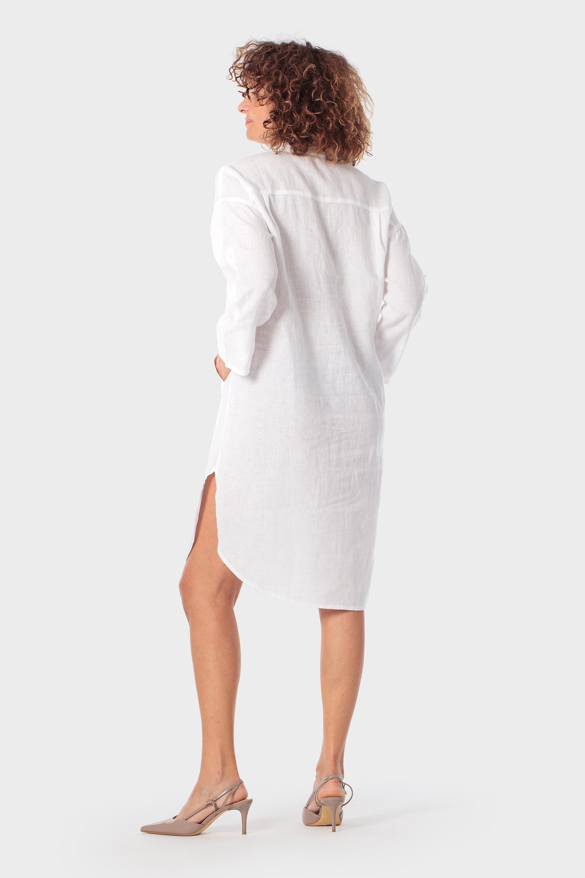 White Linen Shirt Dress, White, medium