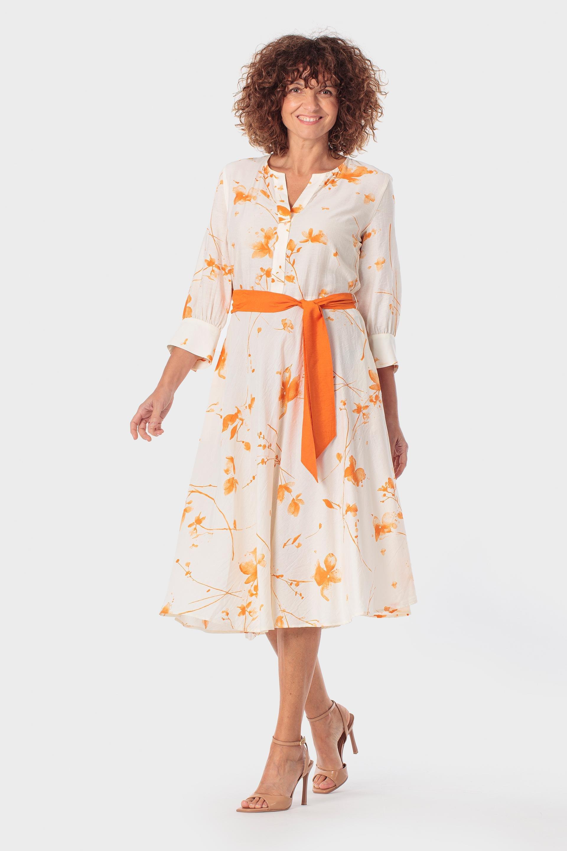 Orange Floral Print Dress, Orange, medium
