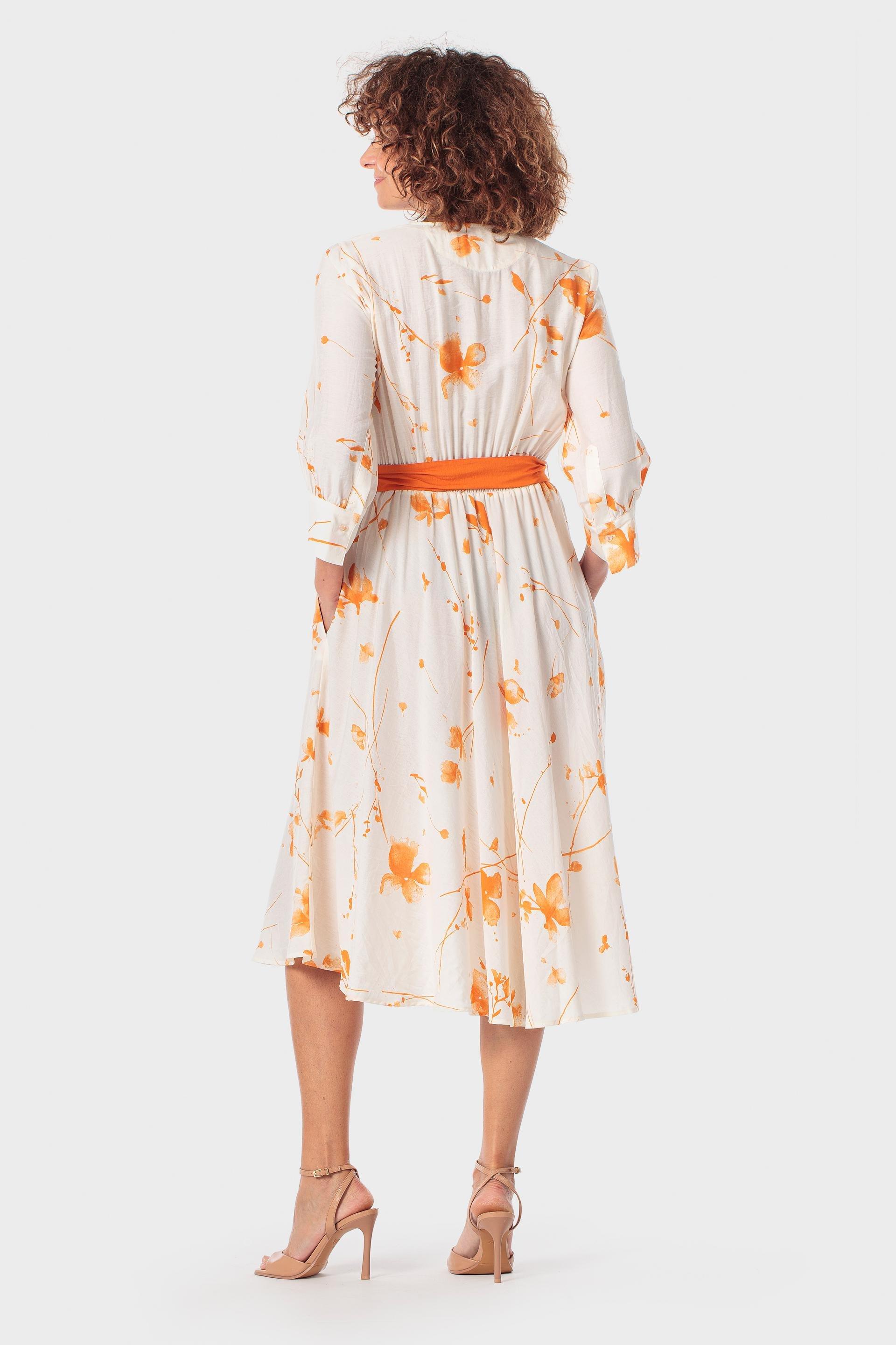 Orange Floral Print Dress, Orange, medium