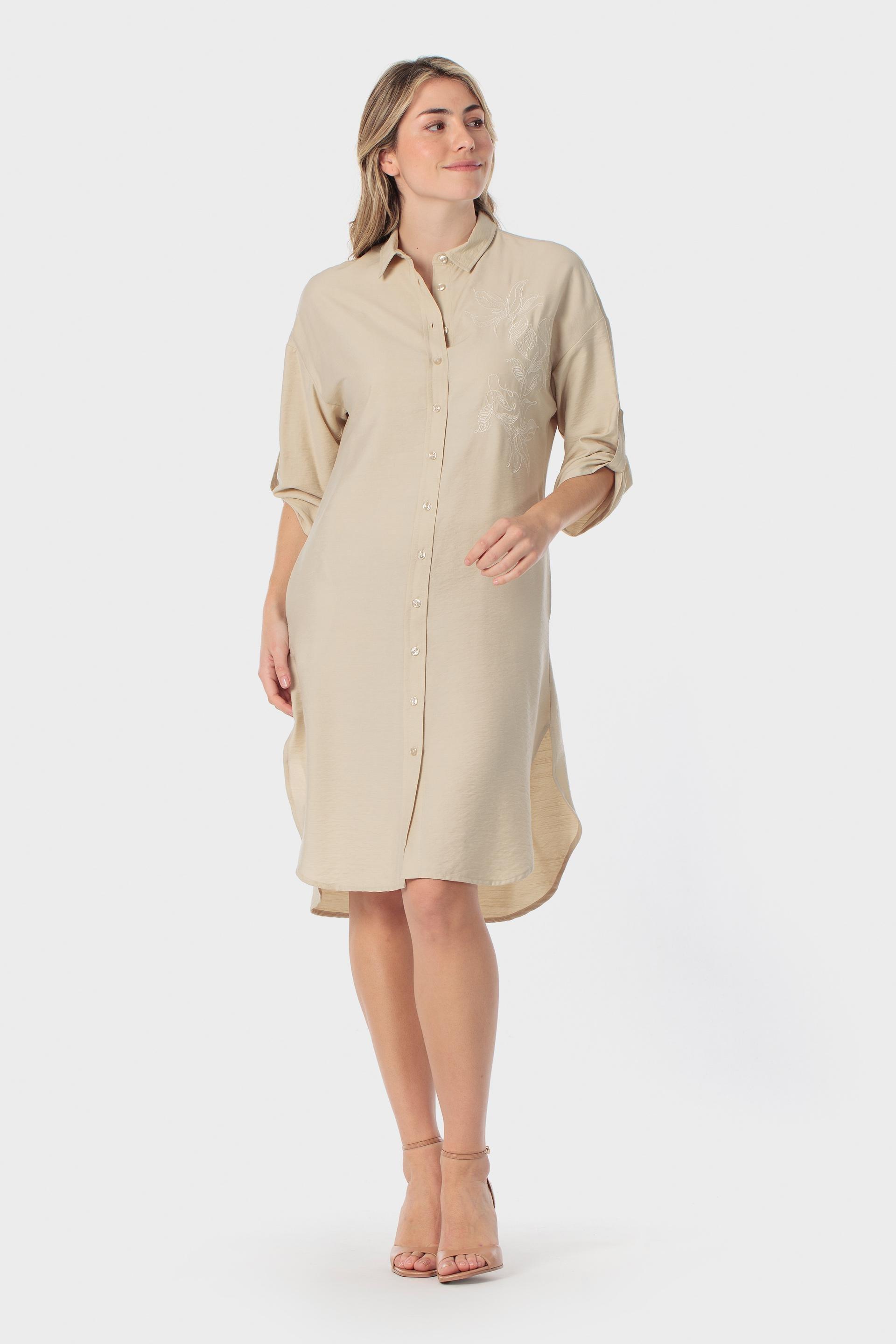 فستان بيج بتطريز زهري, Beige, large image number 0