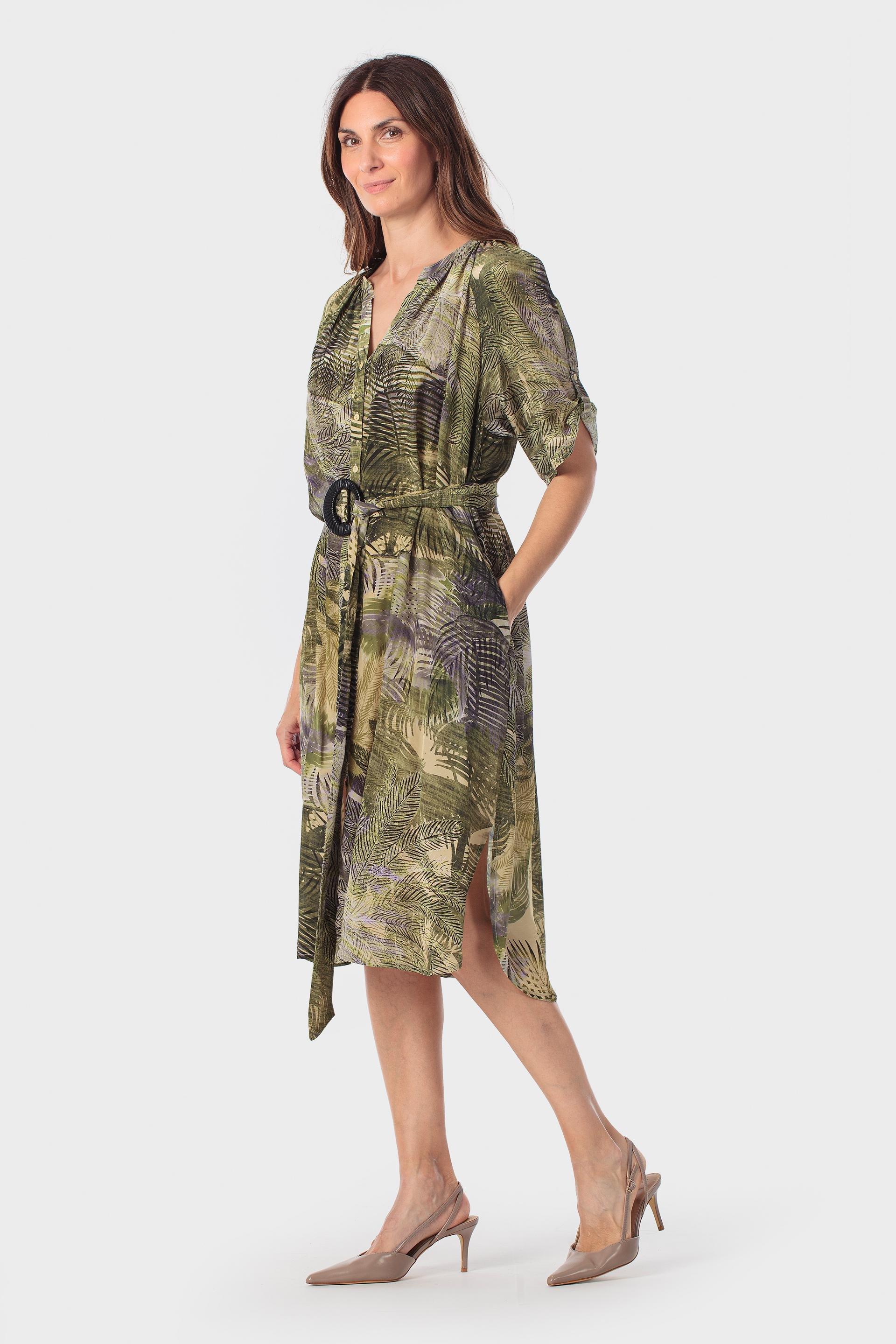 Khaki Tropical Print Dress, Green Khaki, large image number 0