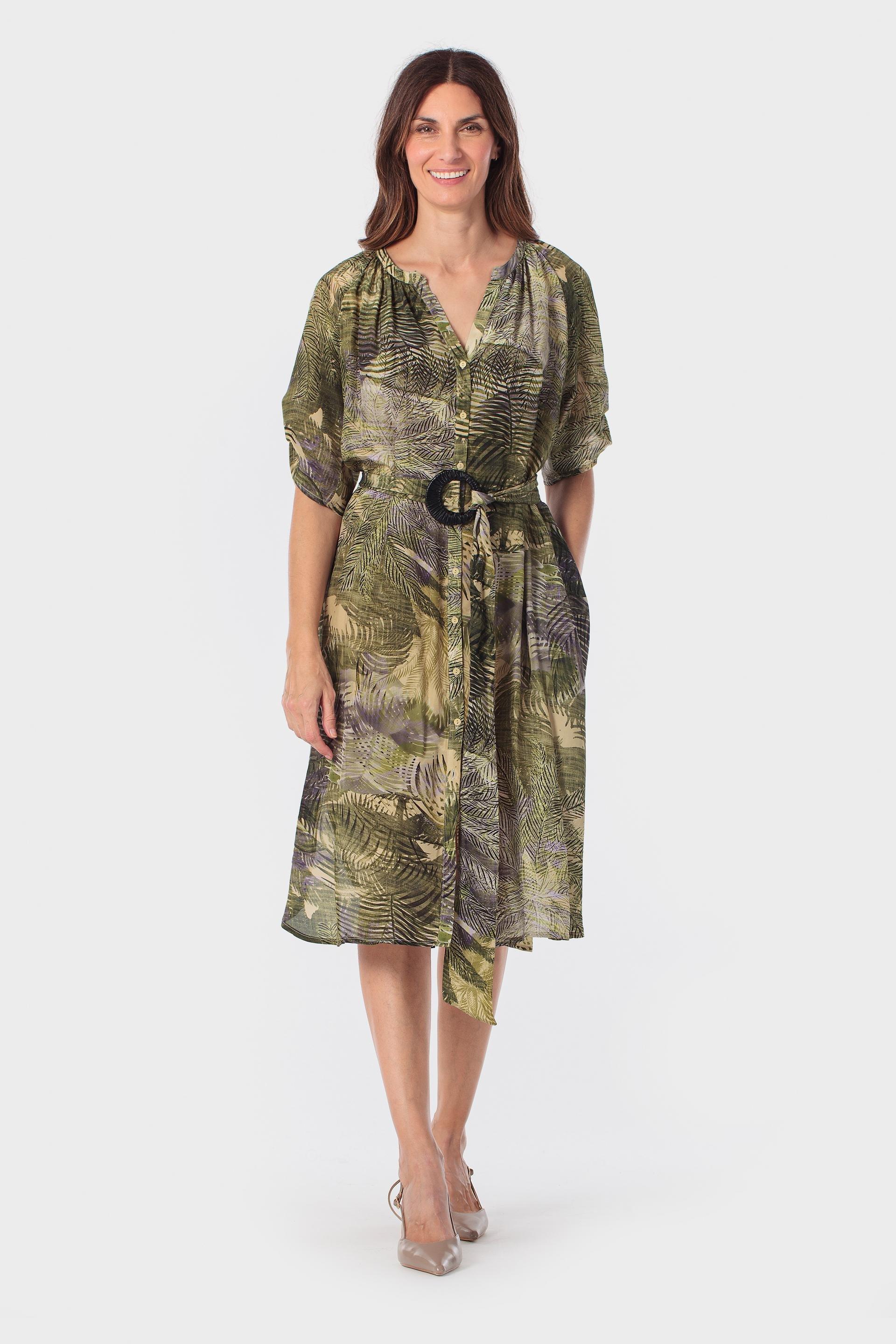 Khaki Tropical Print Dress, 3701_155, large image number 1