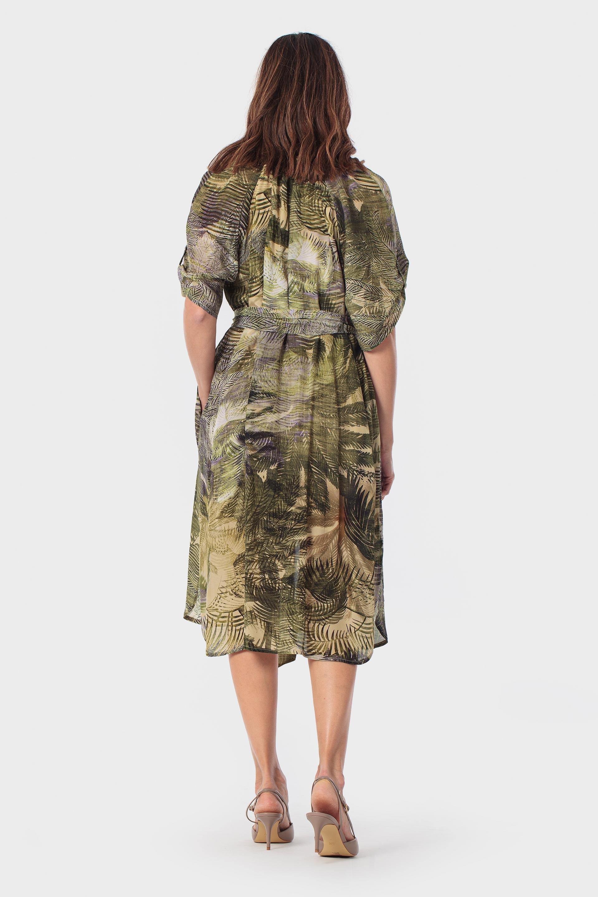 Khaki Tropical Print Dress, 3701_155, medium