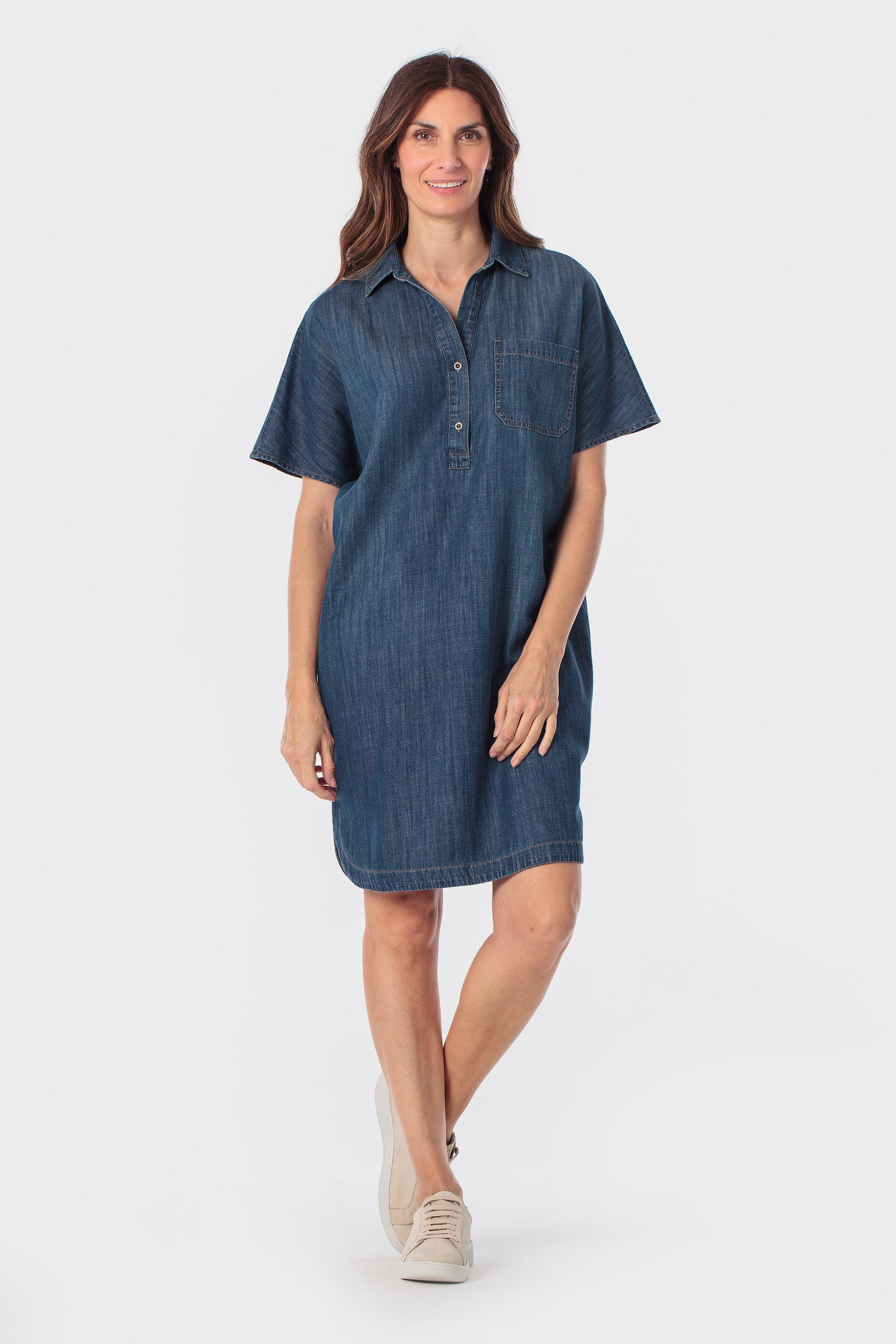Navy Chambray Dress, Blue Denim, large image number 0