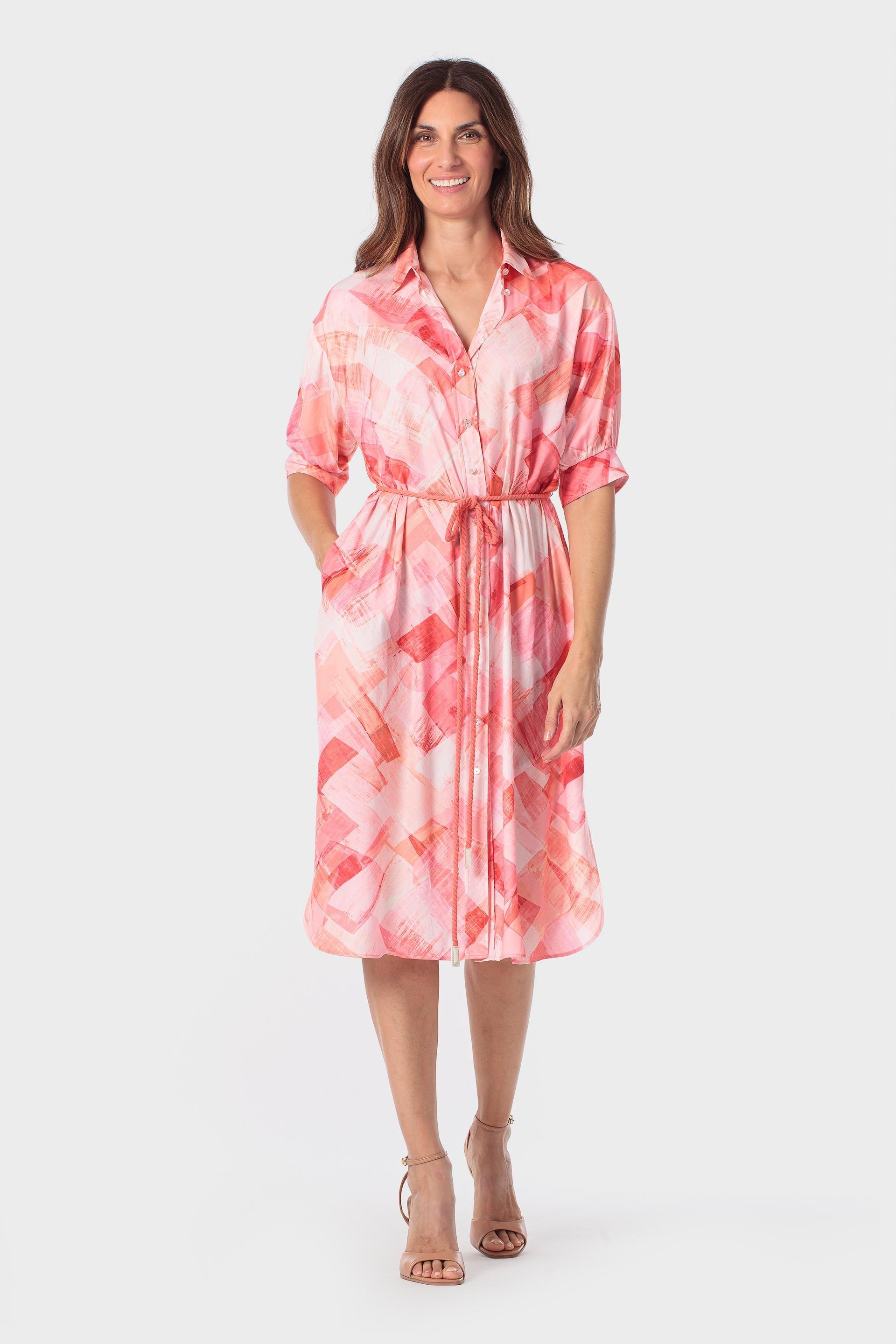 Pink Printed Shirt Dress, Red Coral, large image number 0