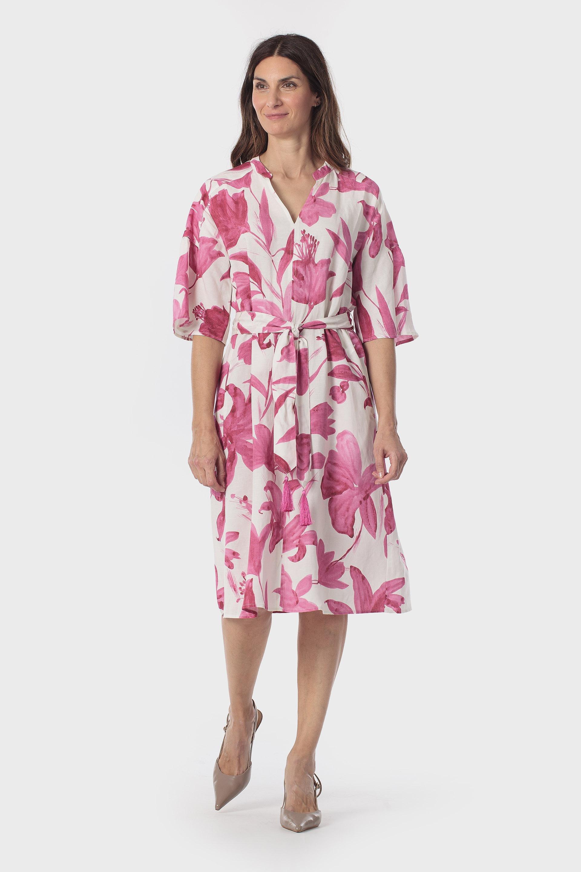 Pink Printed Dress, Fuchsia Bouganvilla, large image number 0
