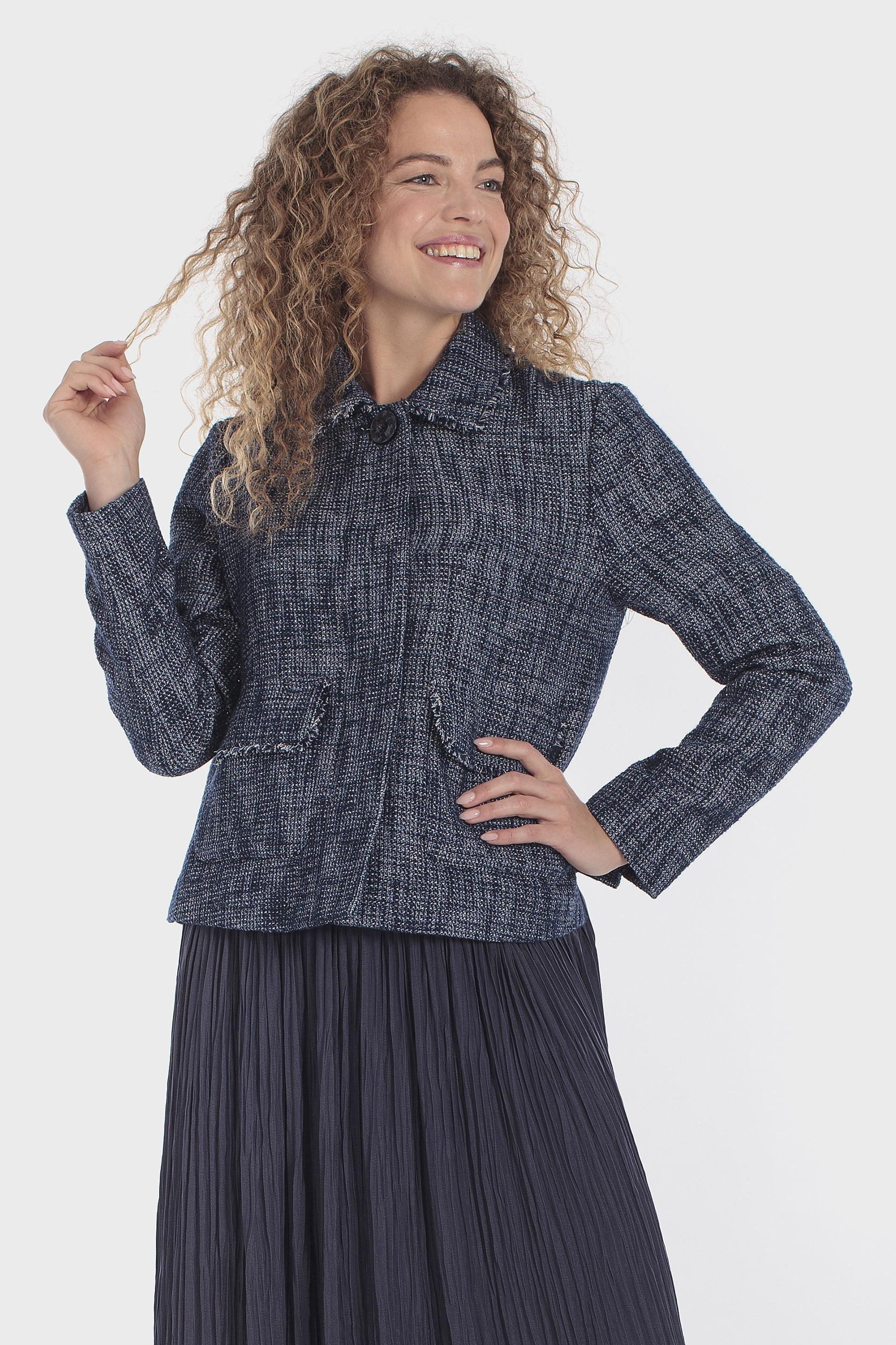 Frayed Tweed Buttoned Jacket Navy, Blue Navy, large image number 0