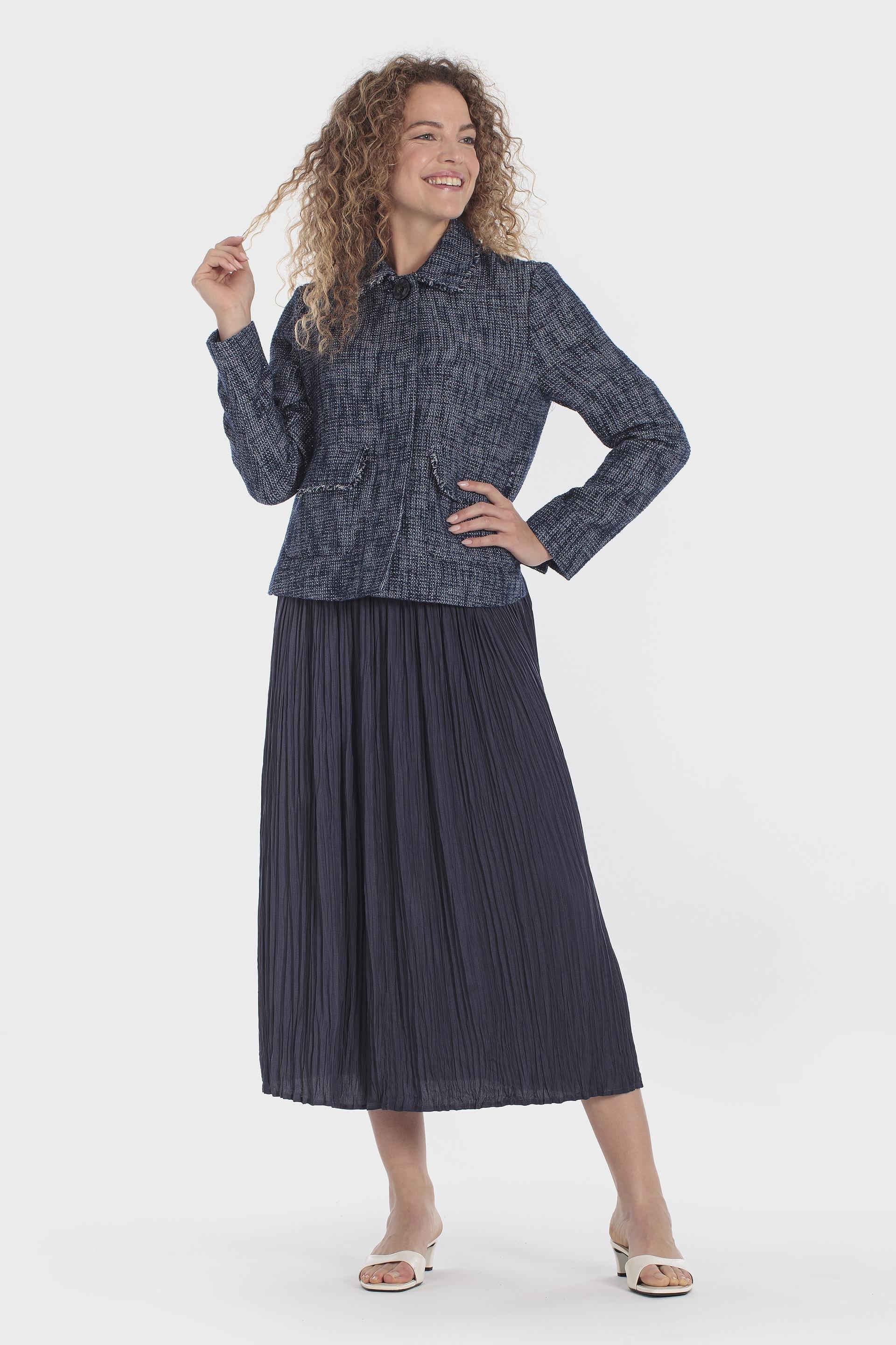 Frayed Tweed Buttoned Jacket Navy, Blue Navy, medium
