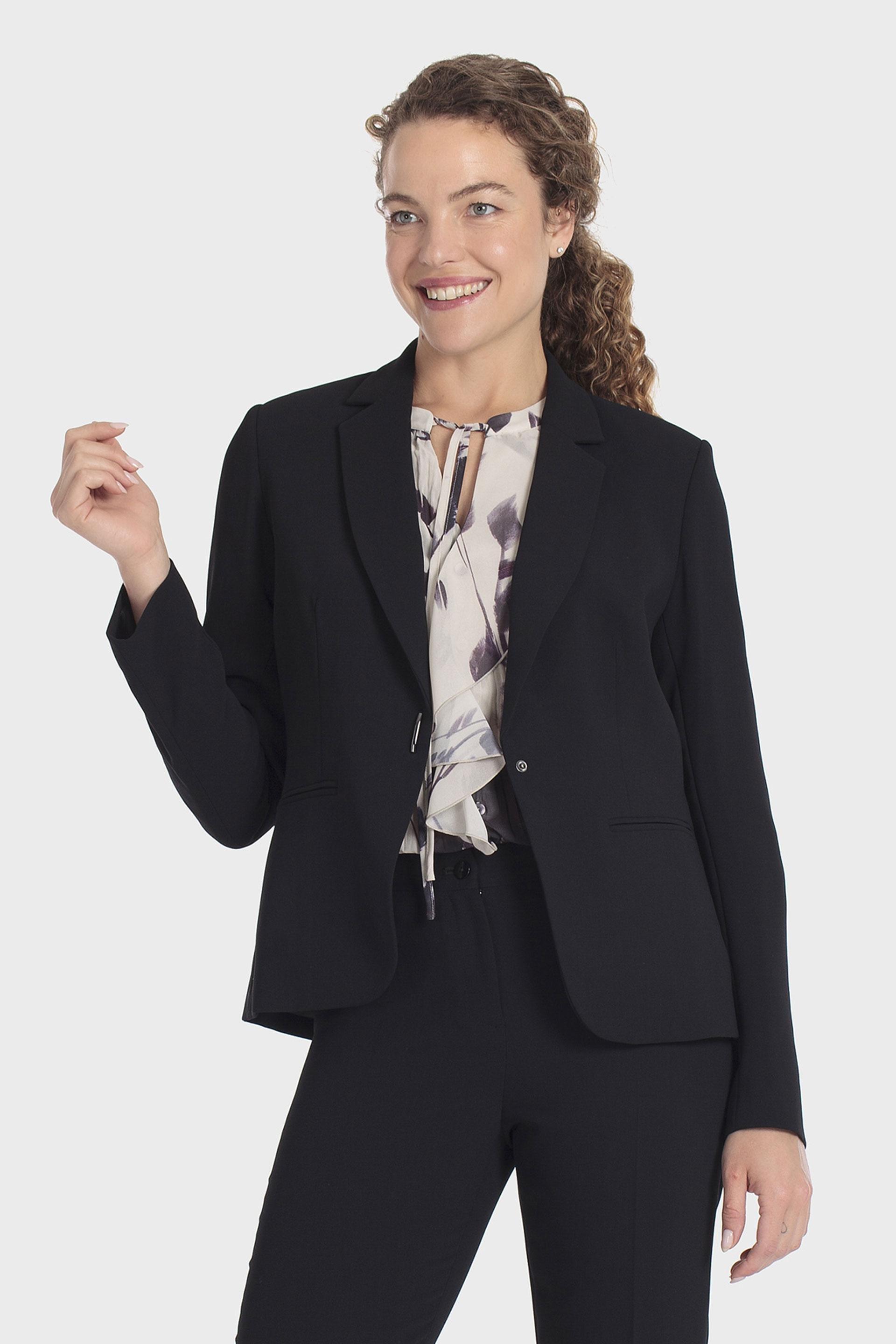 بليزر كريب أسود بأزرار وقصة كلاسيكية, Black, medium