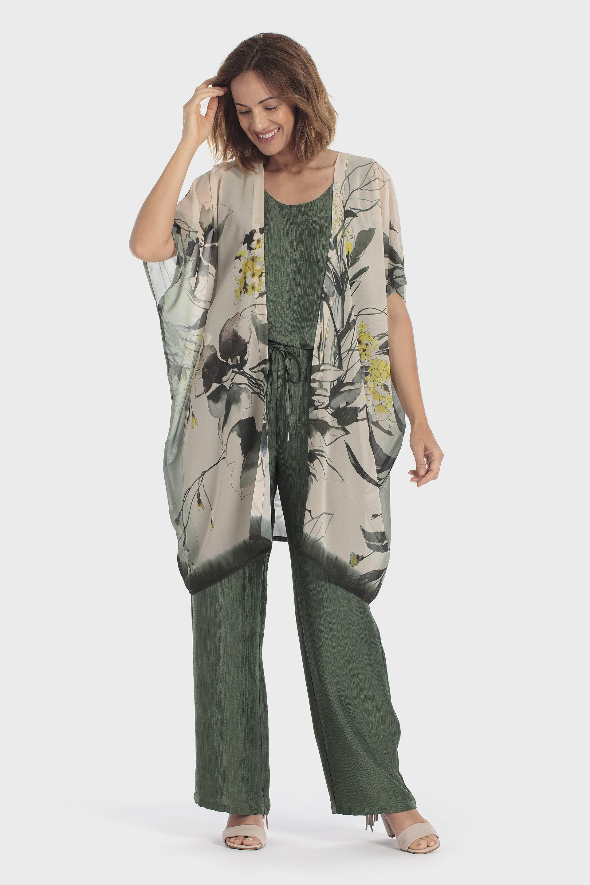 Printed Semi-Sheer Kimono Green, Green Forest, large image number 1