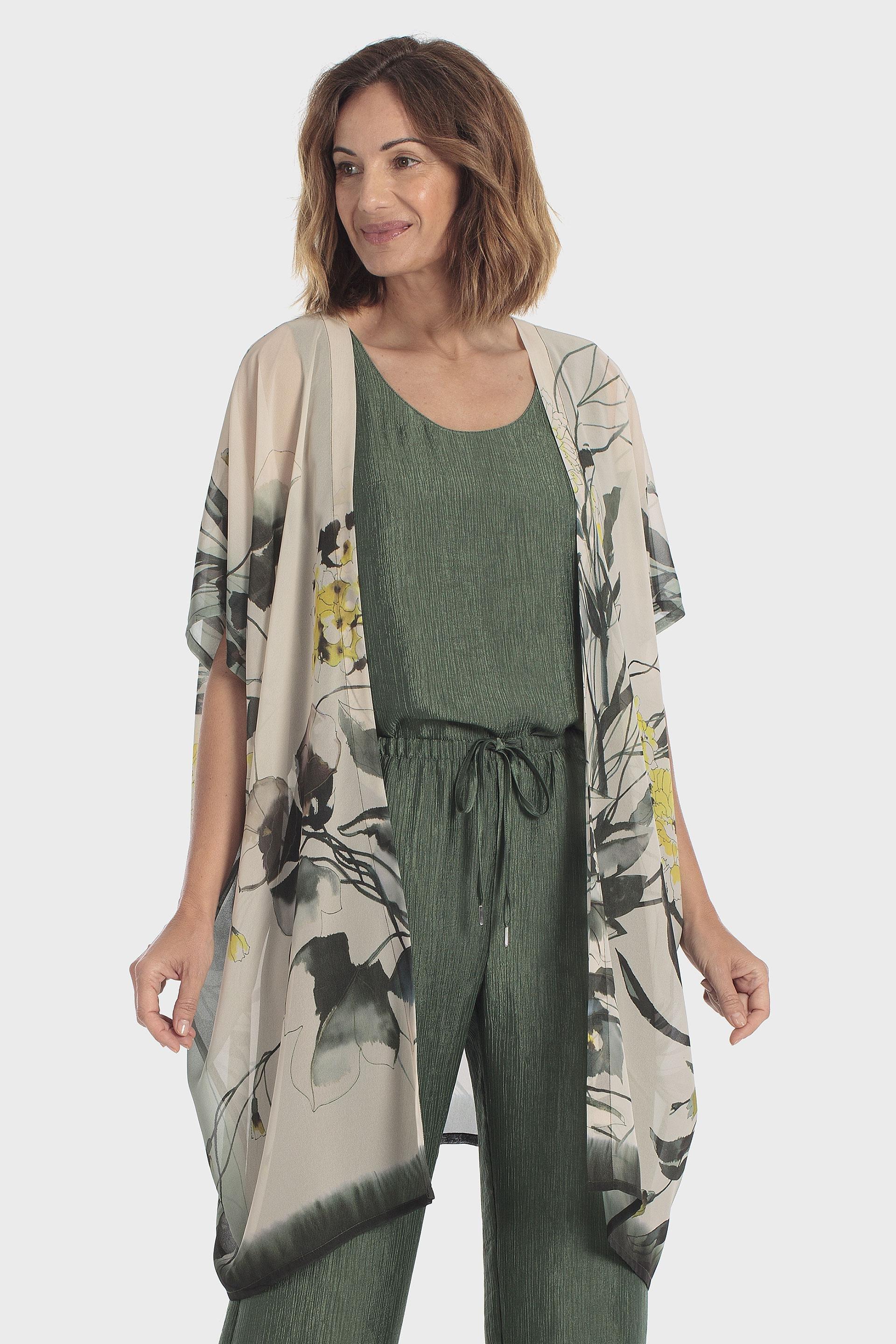 Printed Semi-Sheer Kimono Green, Green Forest, large image number 2