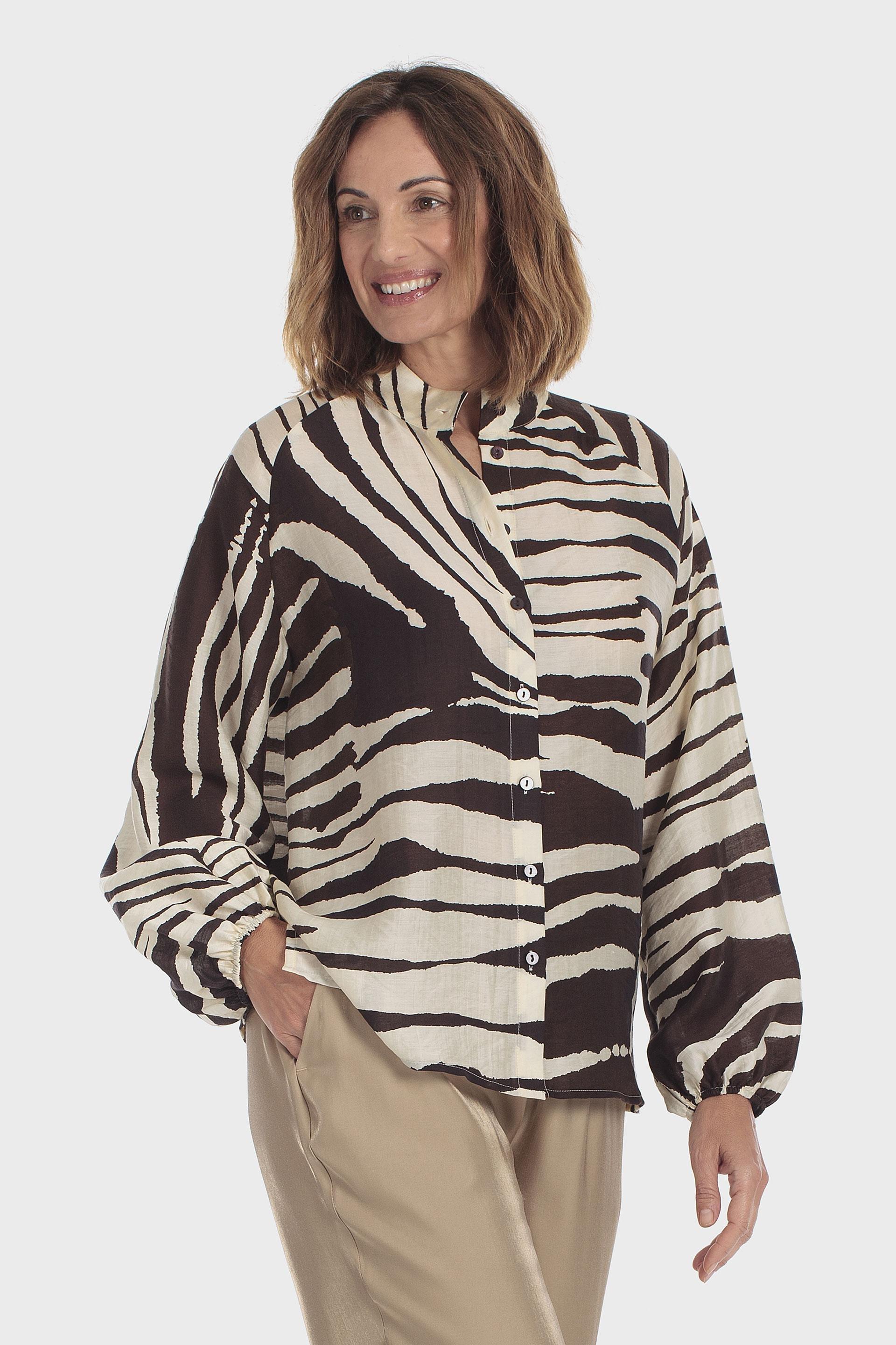 Animal Print Long Sleeve Shirt Brown, Brown Coffee, medium