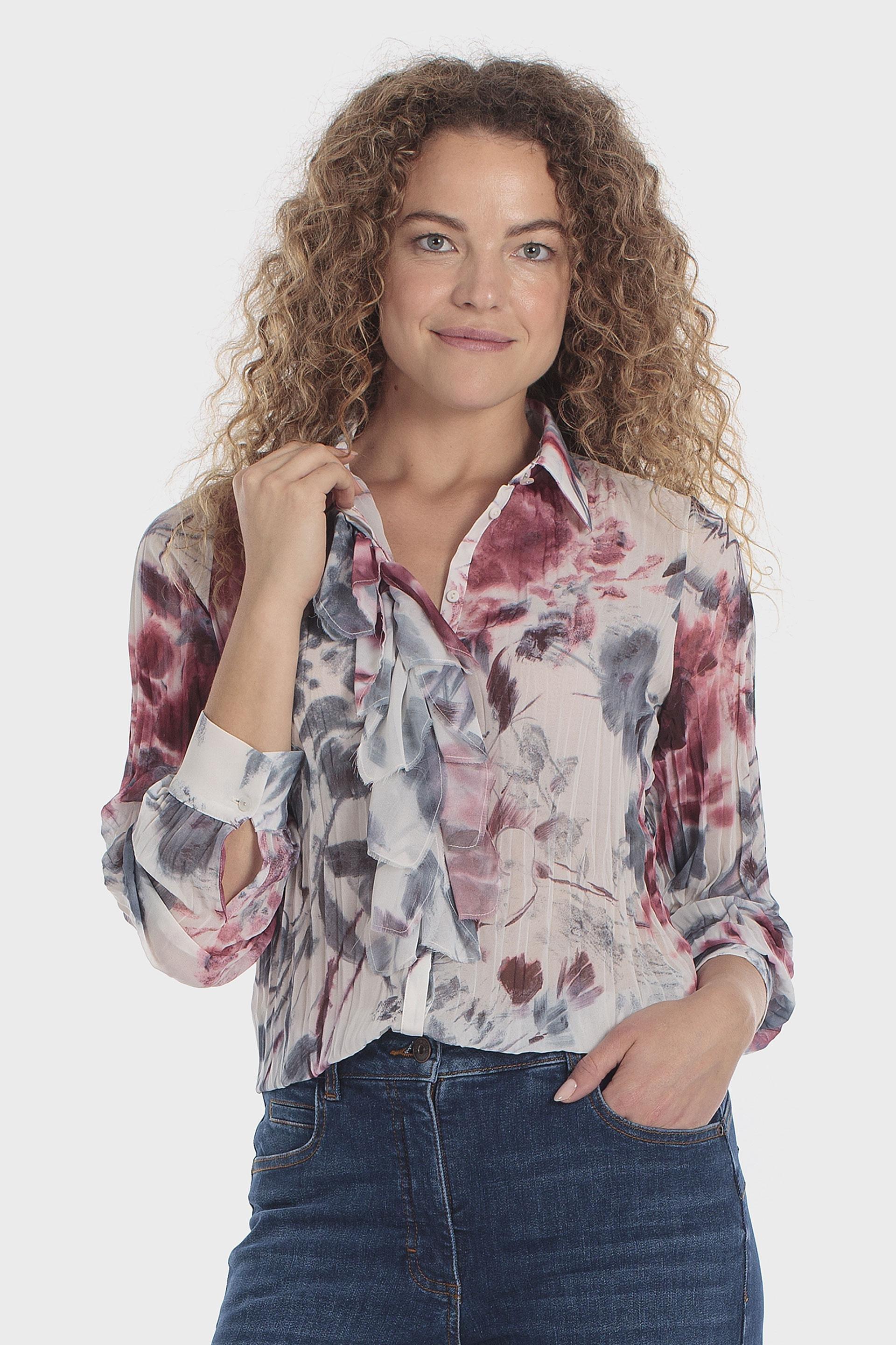 Multicolour Printed Pleated Shirt, Red Druby, large image number 0