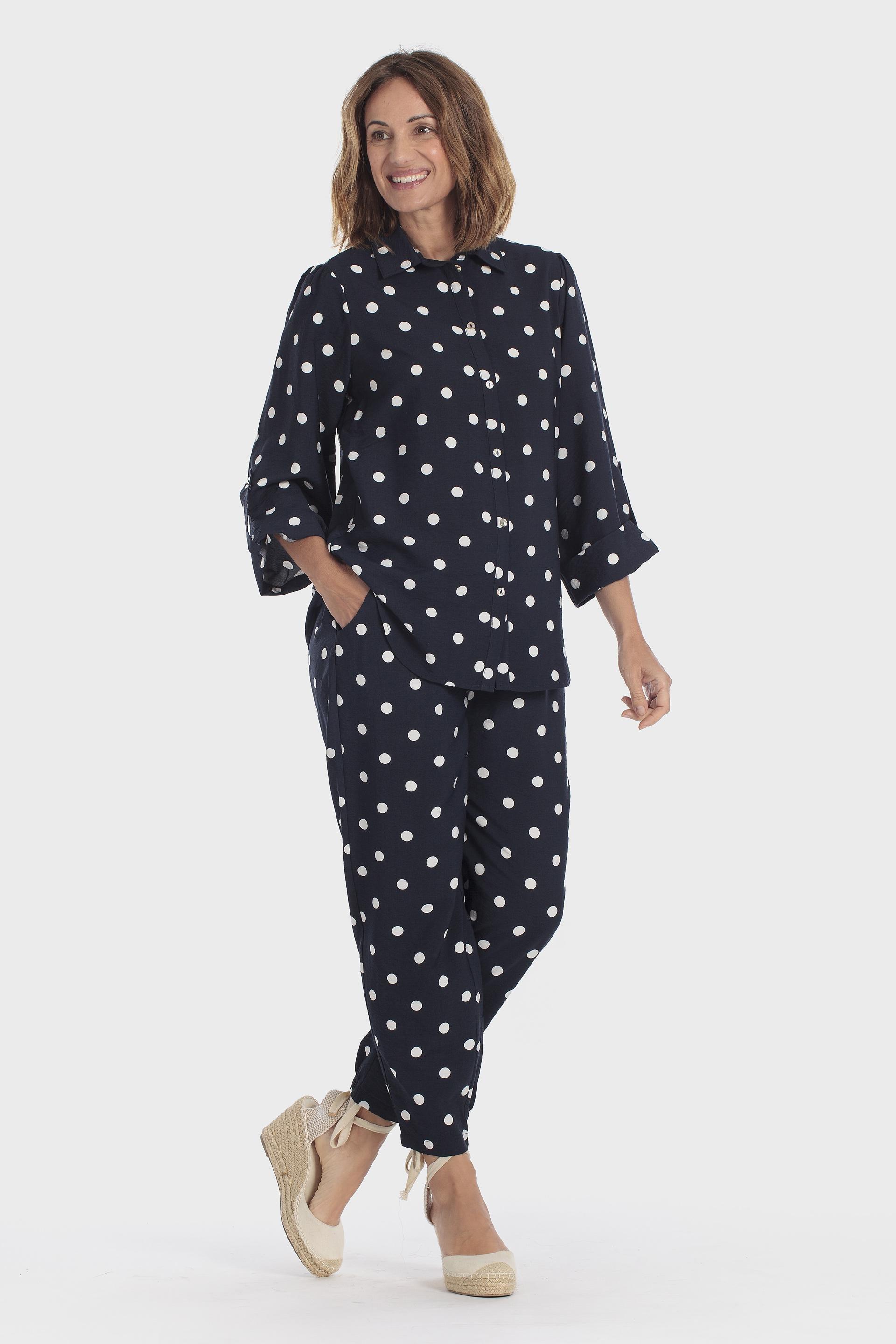 Polka Dot Roll-Up Sleeve Shirt Black, Blue Navy, medium