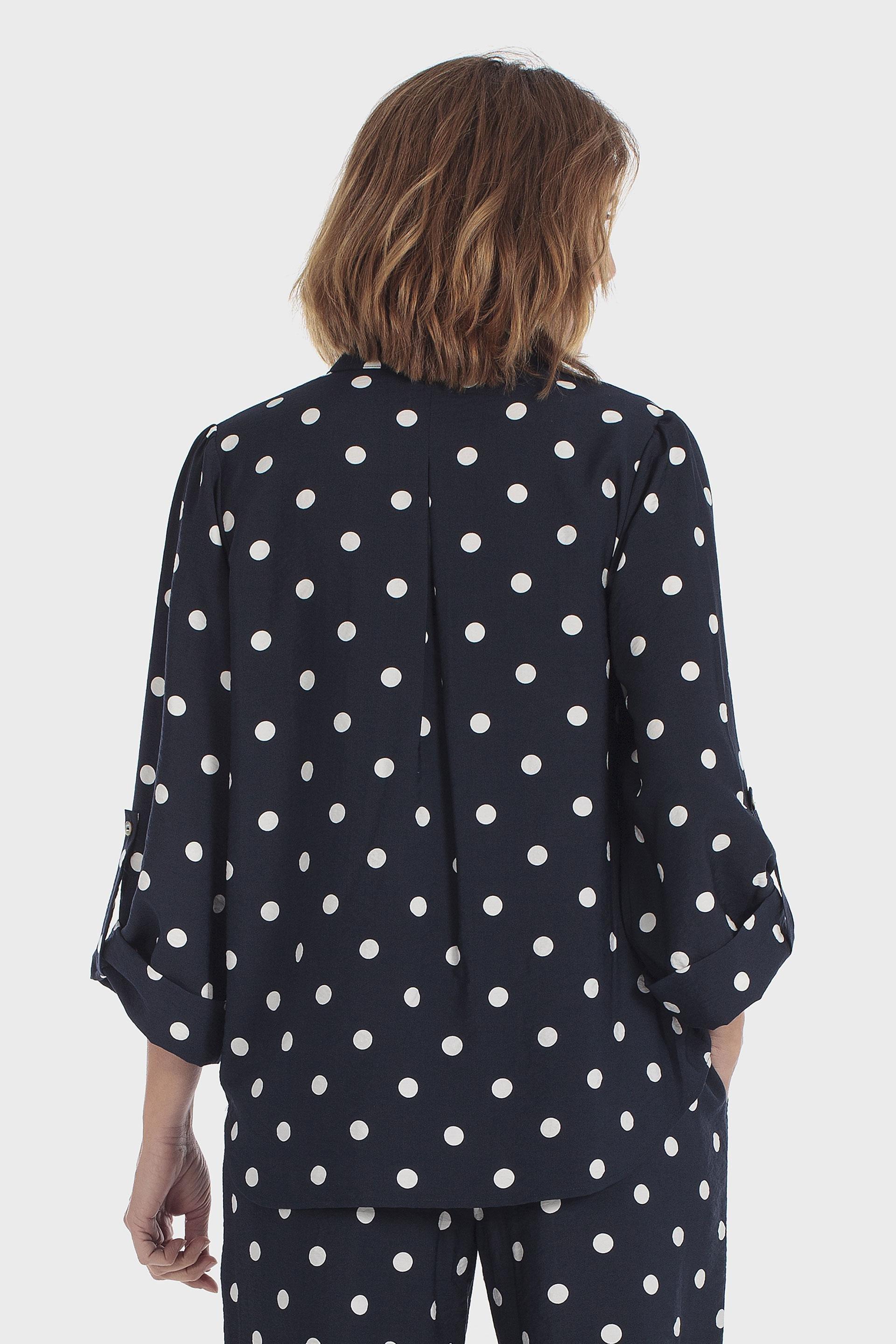 Polka Dot Roll-Up Sleeve Shirt Black, Blue Navy, large image number 2