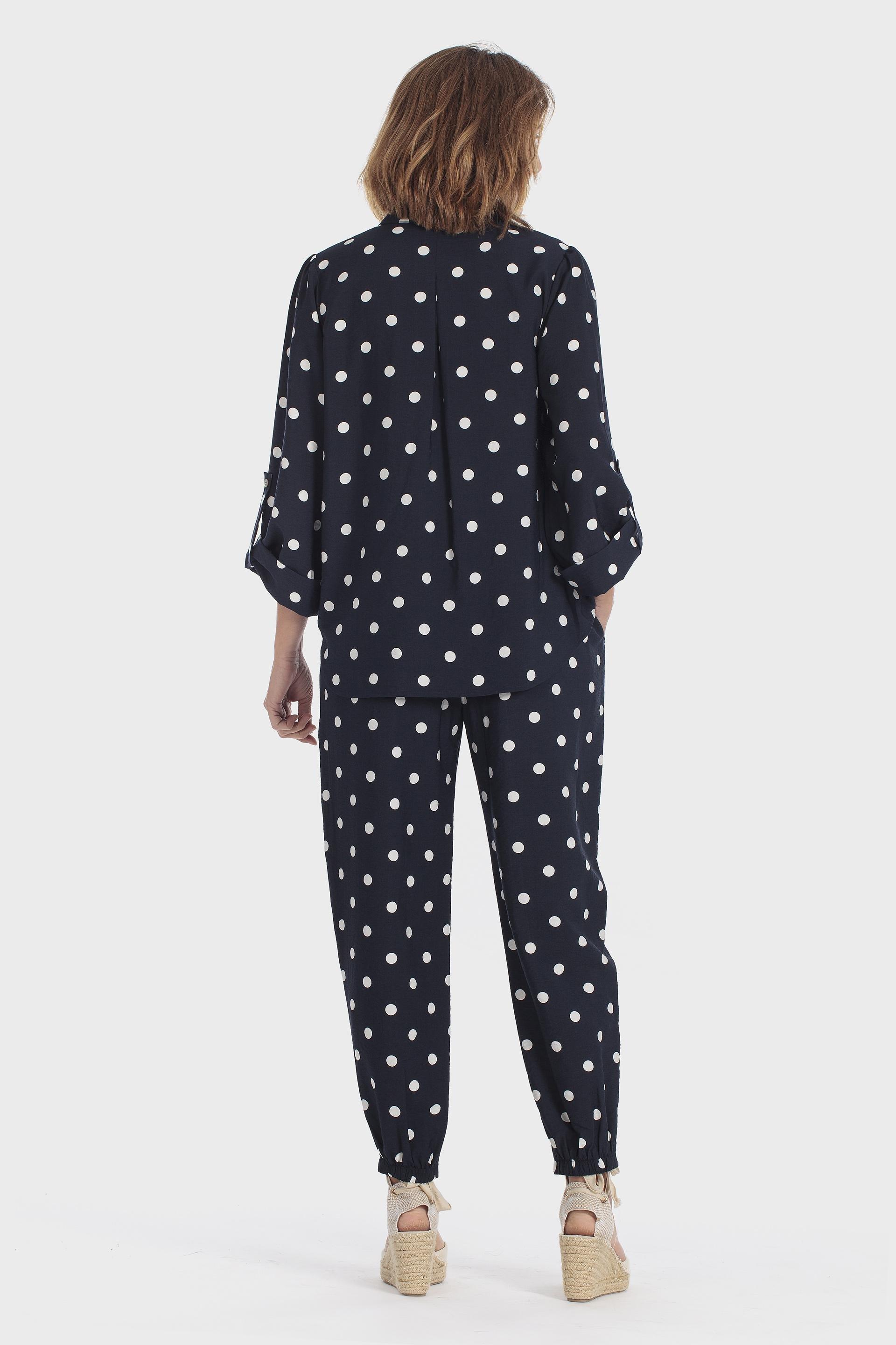 Polka Dot Roll-Up Sleeve Shirt Black, Blue Navy, large image number 3