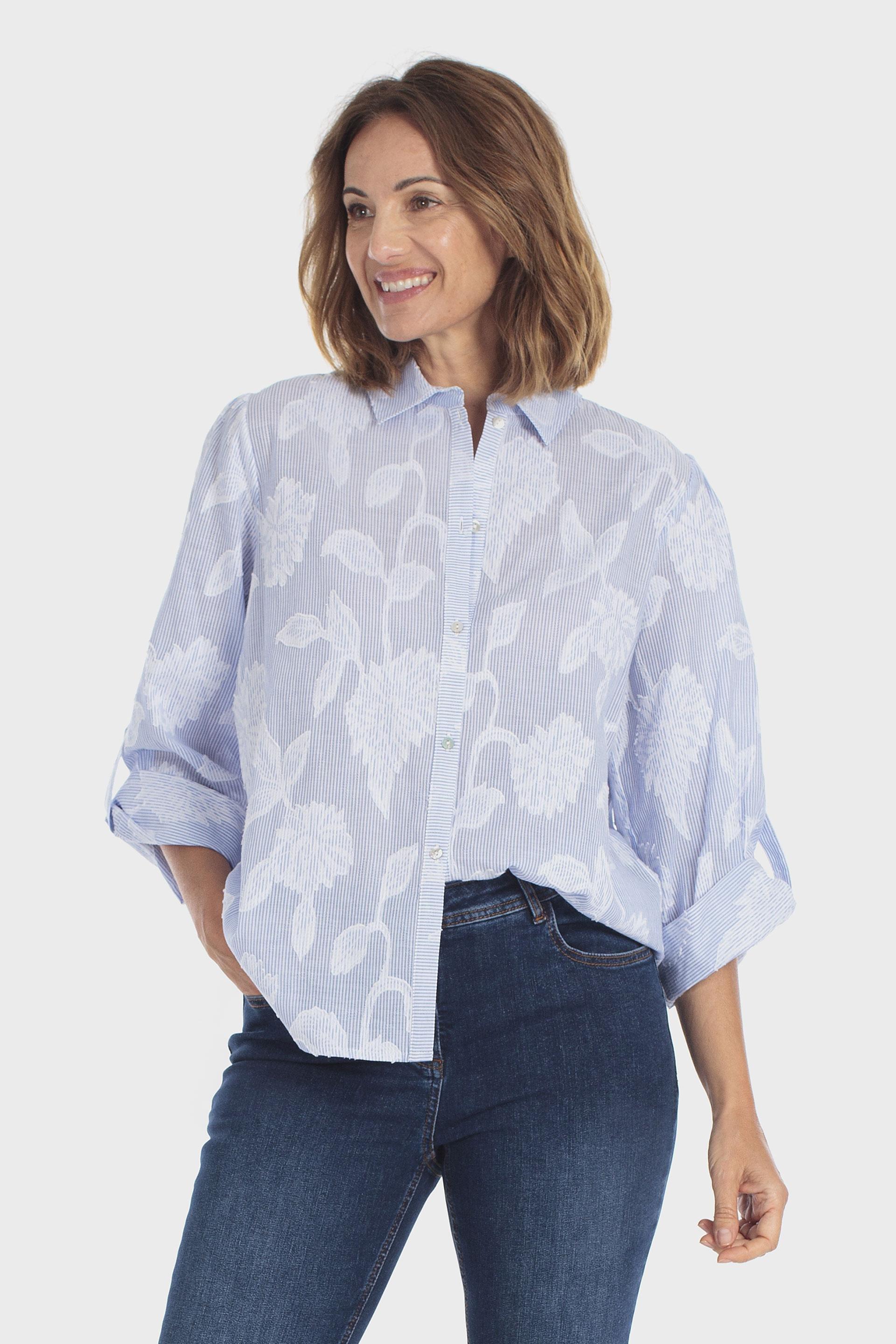 Printed Cotton Shirt Blue, Blue, large image number 0
