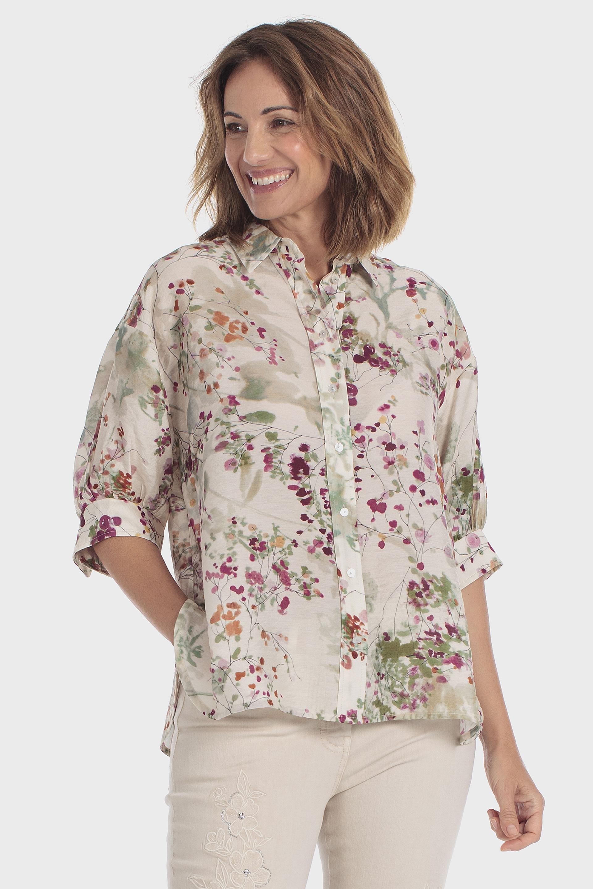 Floral Print Shirt Beige, Beige, large image number 0