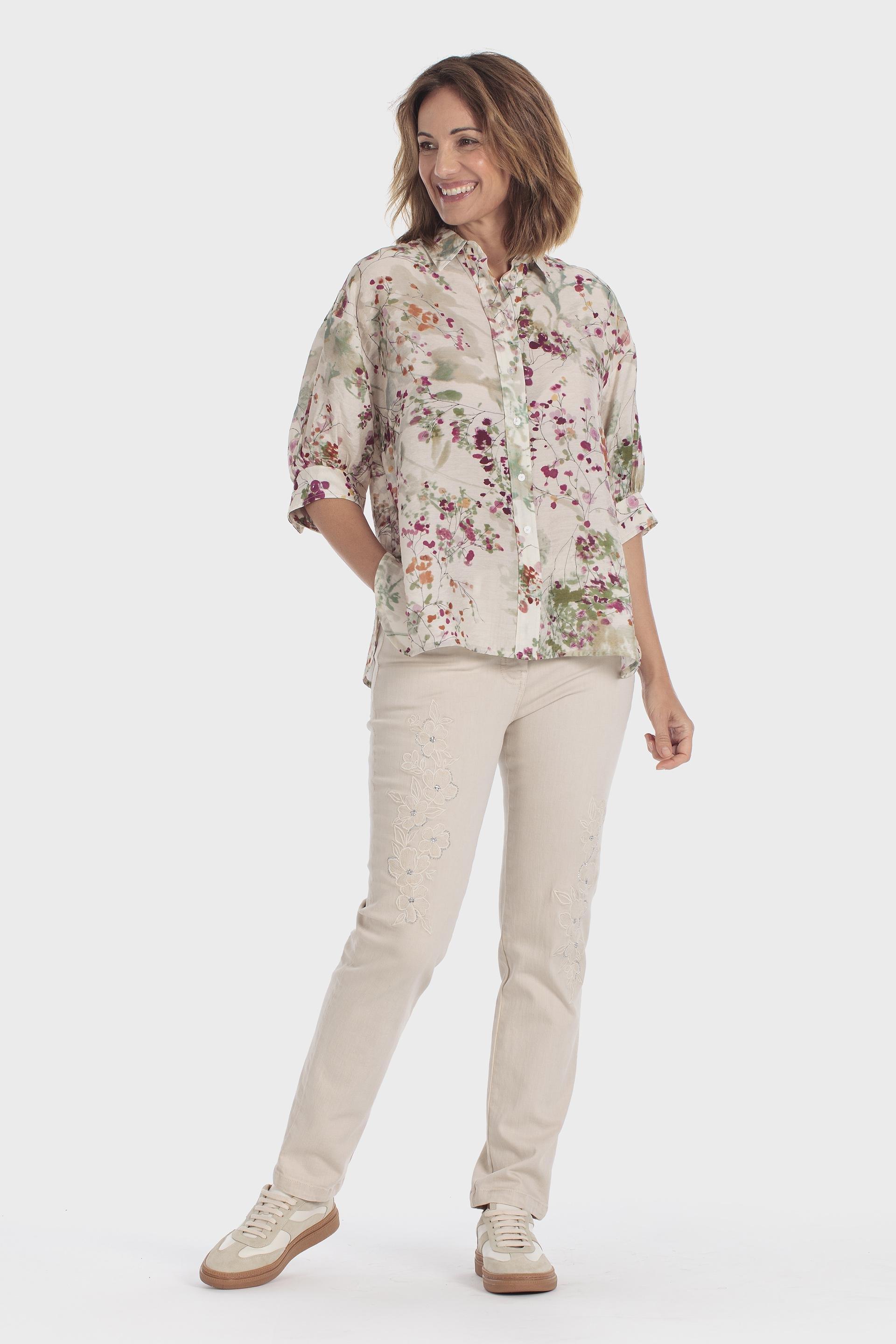 Floral Print Shirt Beige, Beige, medium