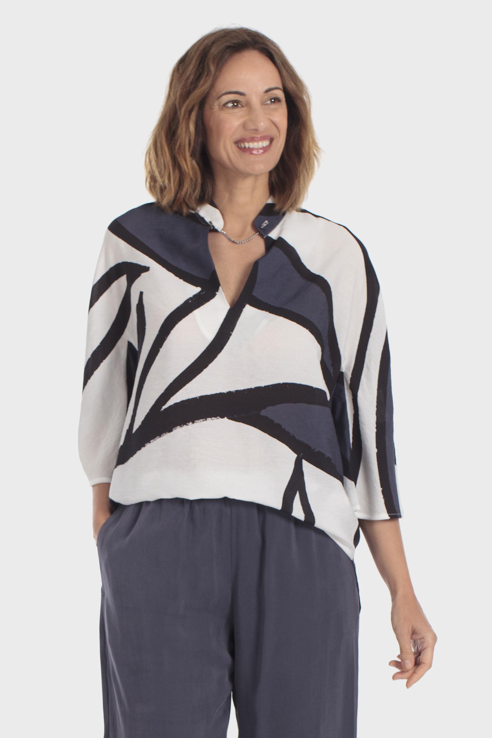 Printed Chain Detail Blouse Blue, Blue Cramberry, medium