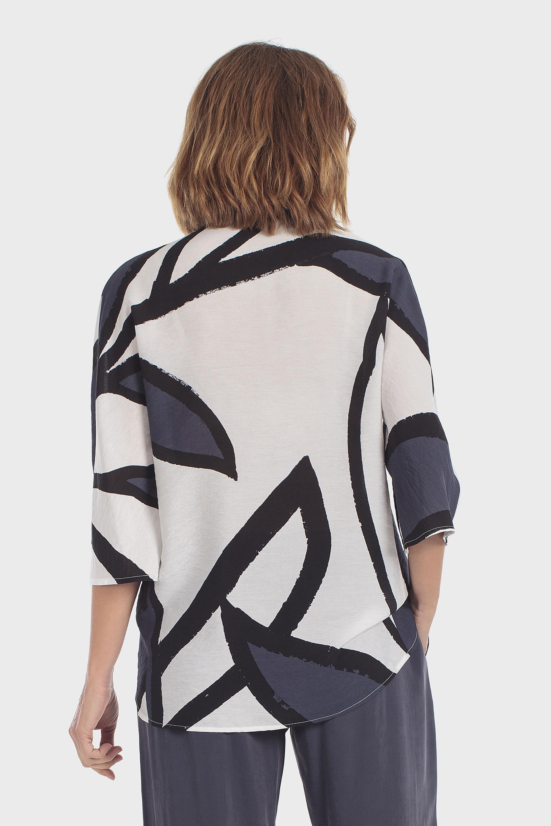 Printed Chain Detail Blouse Blue, Blue Cramberry, large image number 3