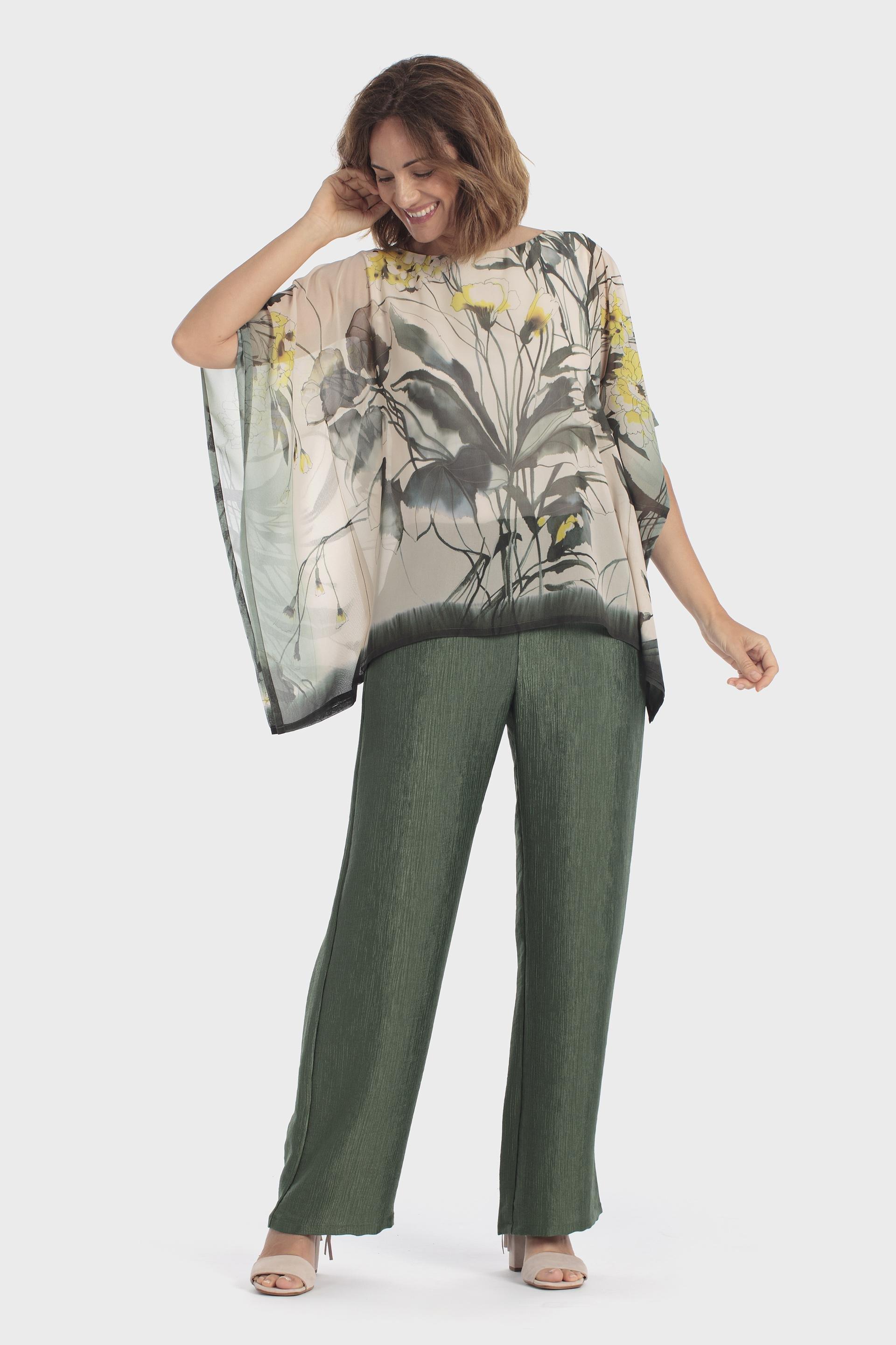 Floral Print Lined Blouse Green, Green Forest, medium