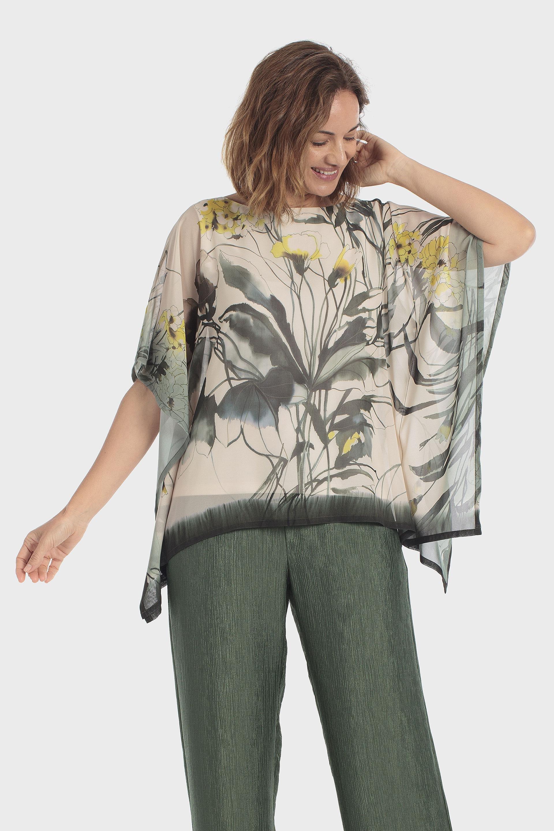 Floral Print Lined Blouse Green, Green Forest, medium