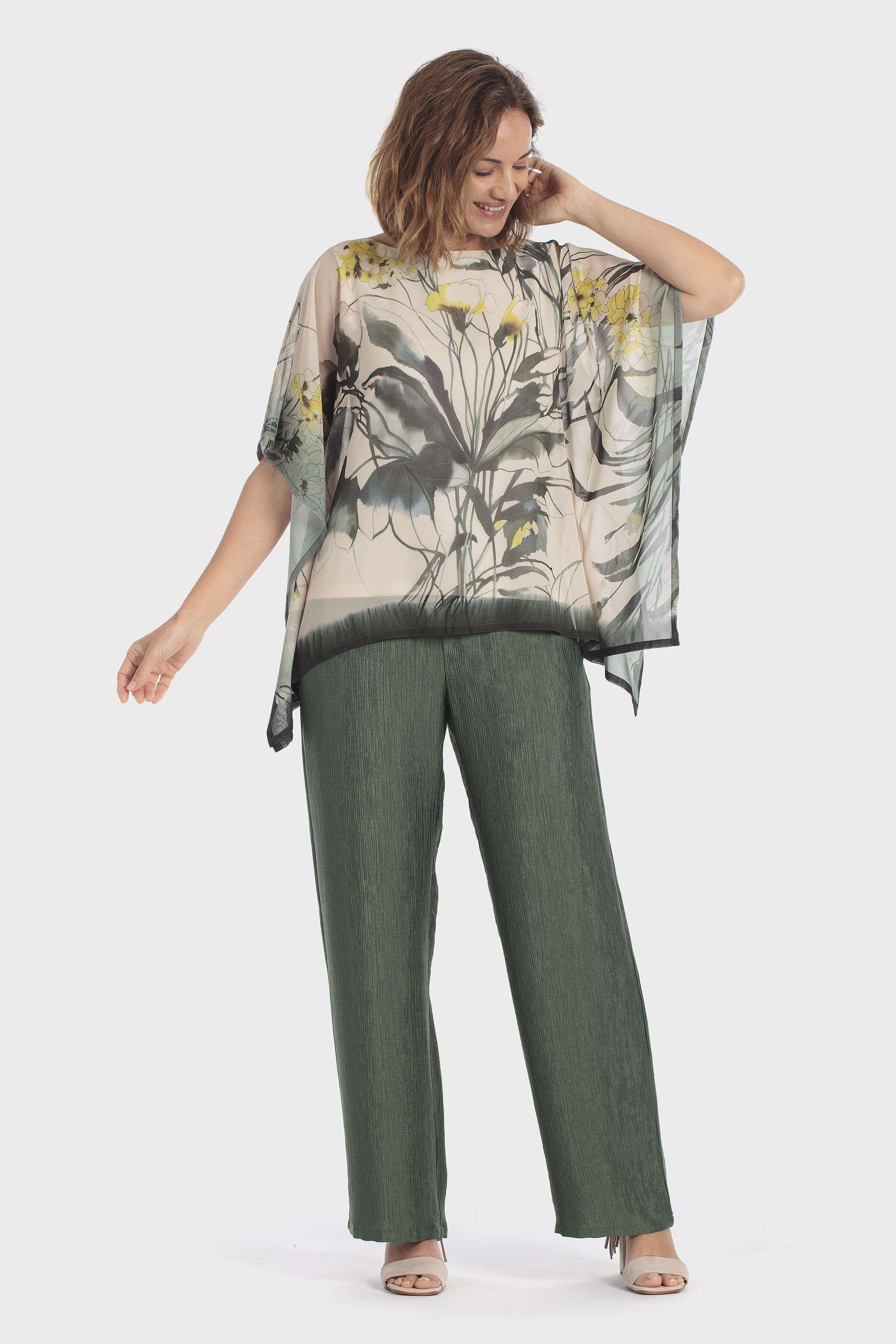 Floral Print Lined Blouse Green, Green Forest, medium