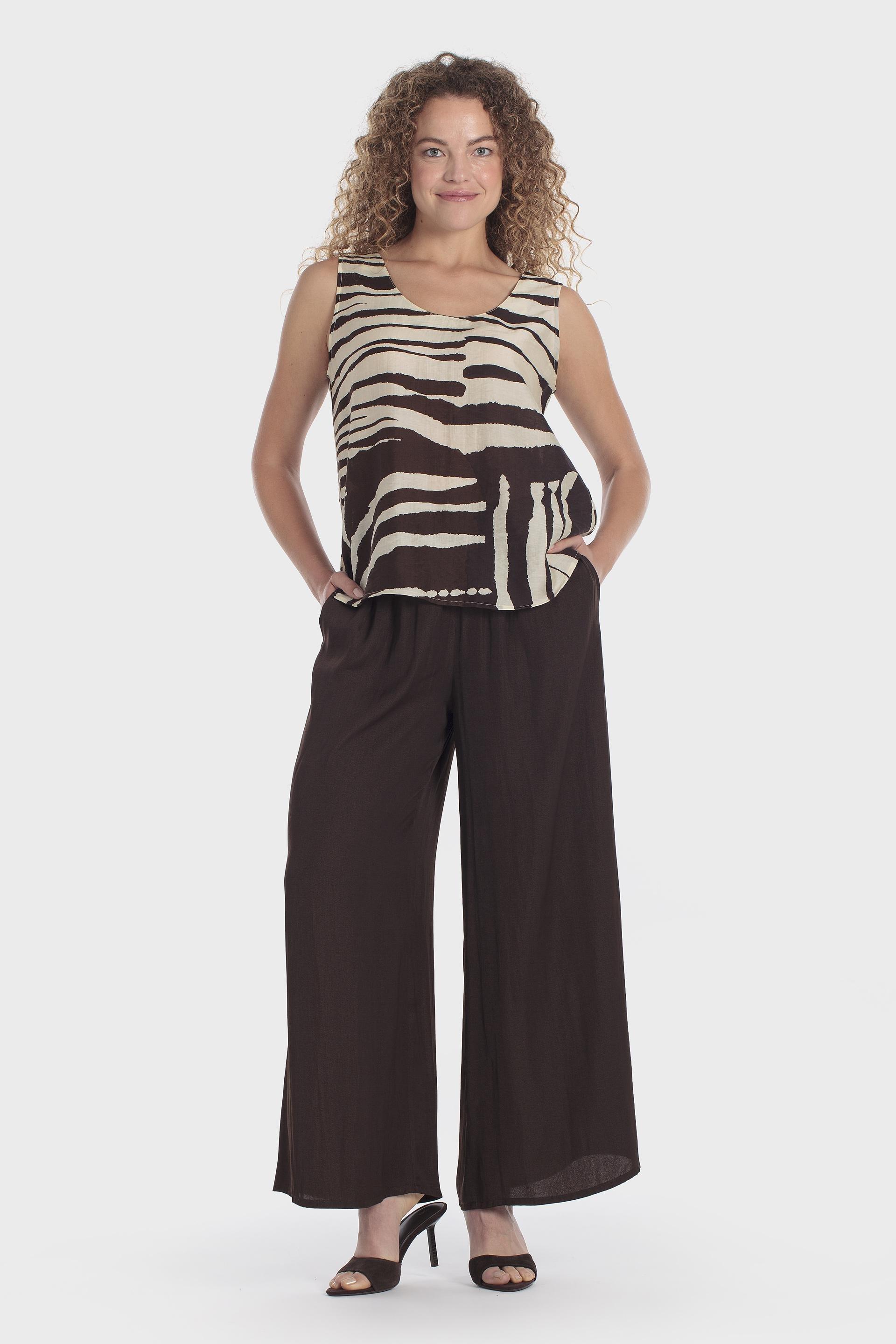 Printed Sleeveless Blouse Brown, Brown Coffee, medium