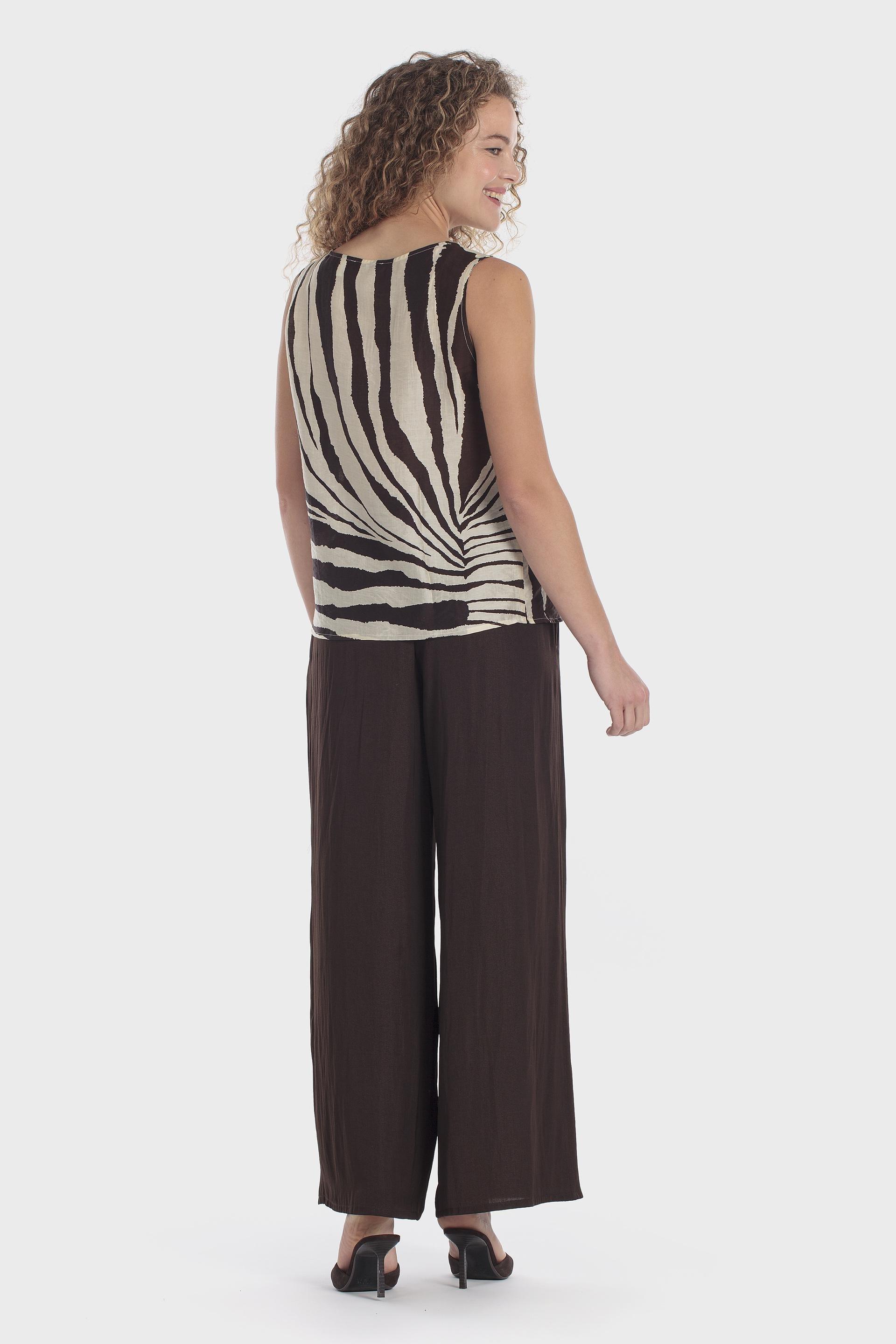 Printed Sleeveless Blouse Brown, Brown Coffee, large image number 3
