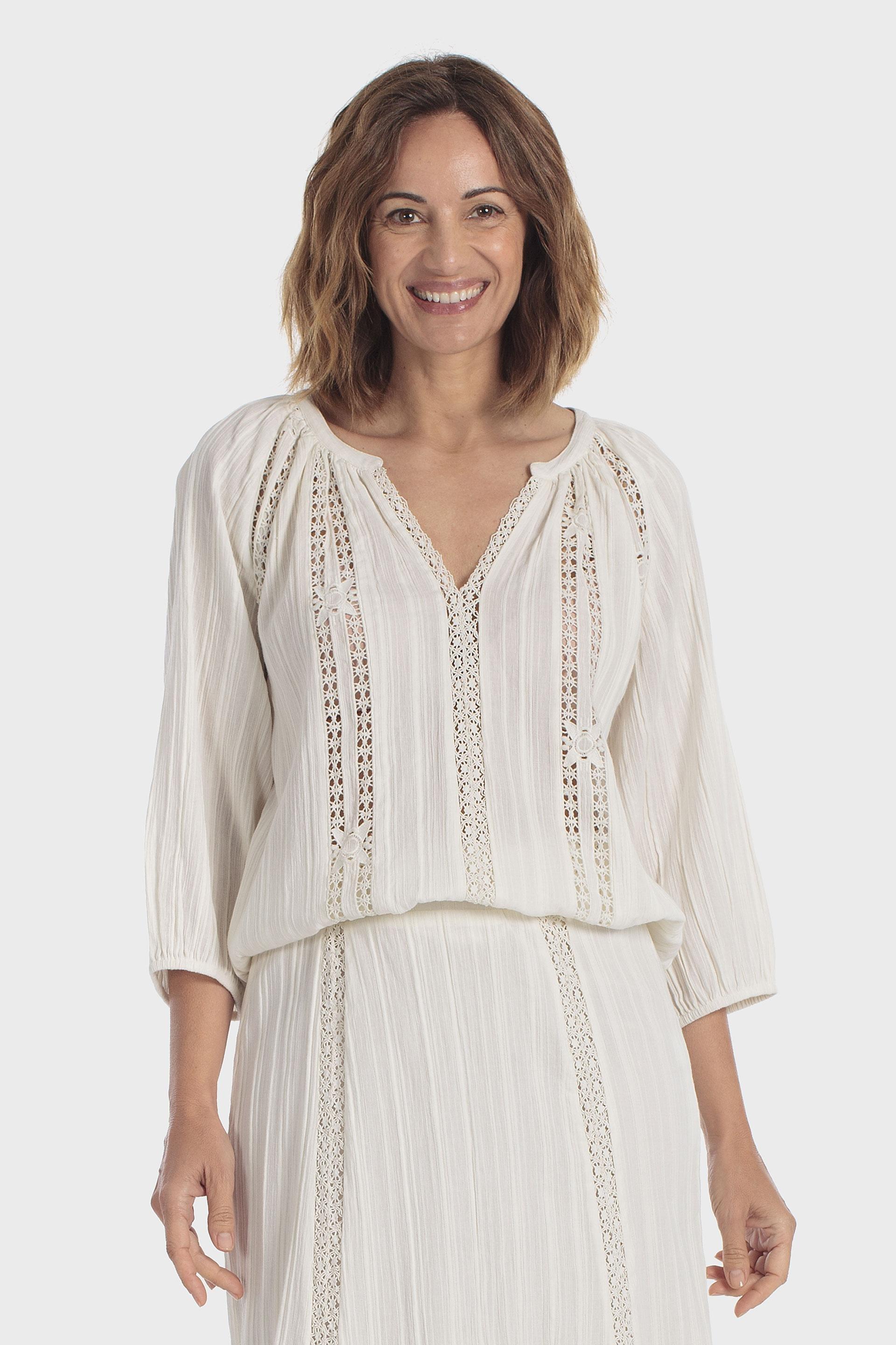 Embroidered Blouse Beige, Beige Natual, medium