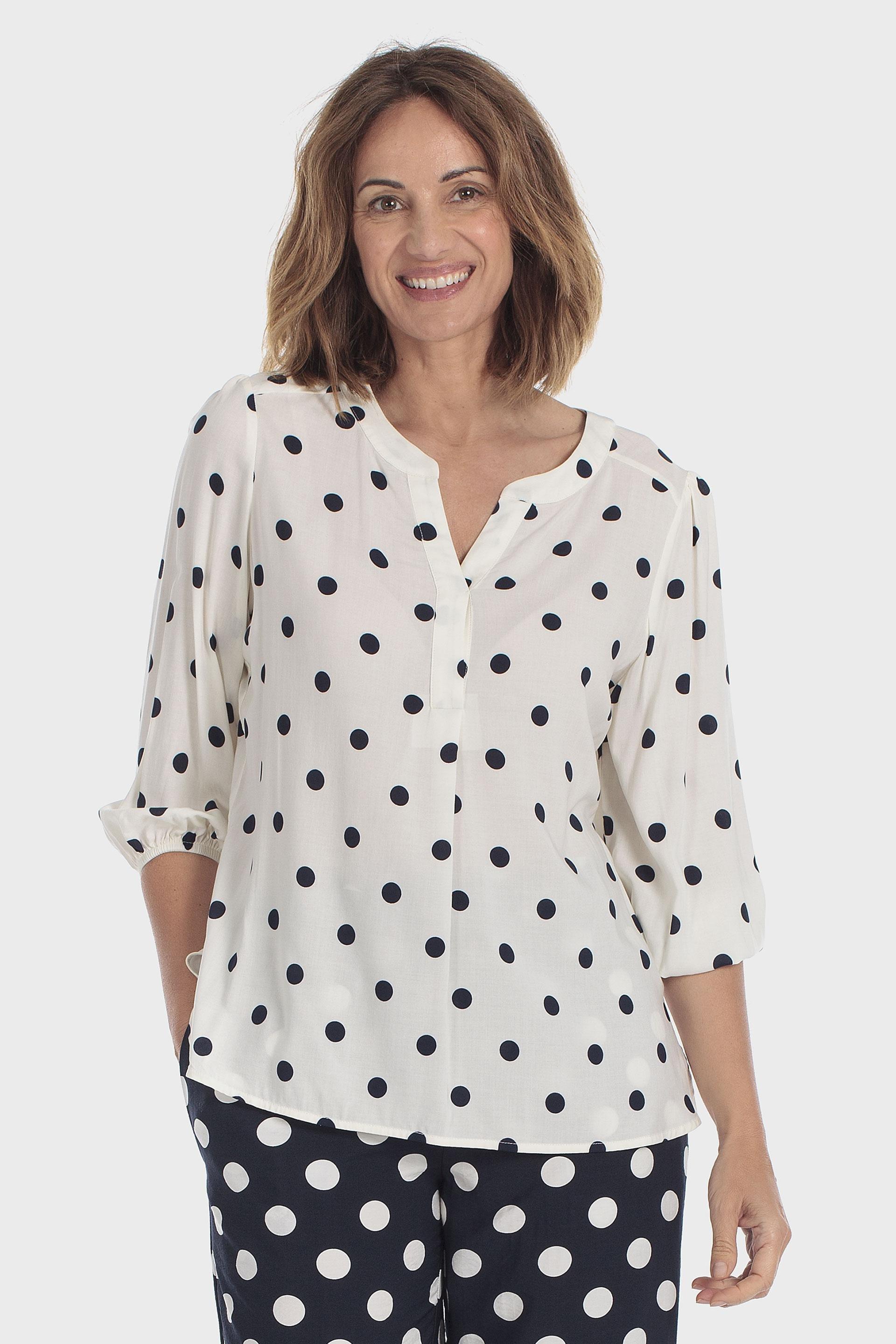 Polka Dot Blouse White, Beige Champagne, medium
