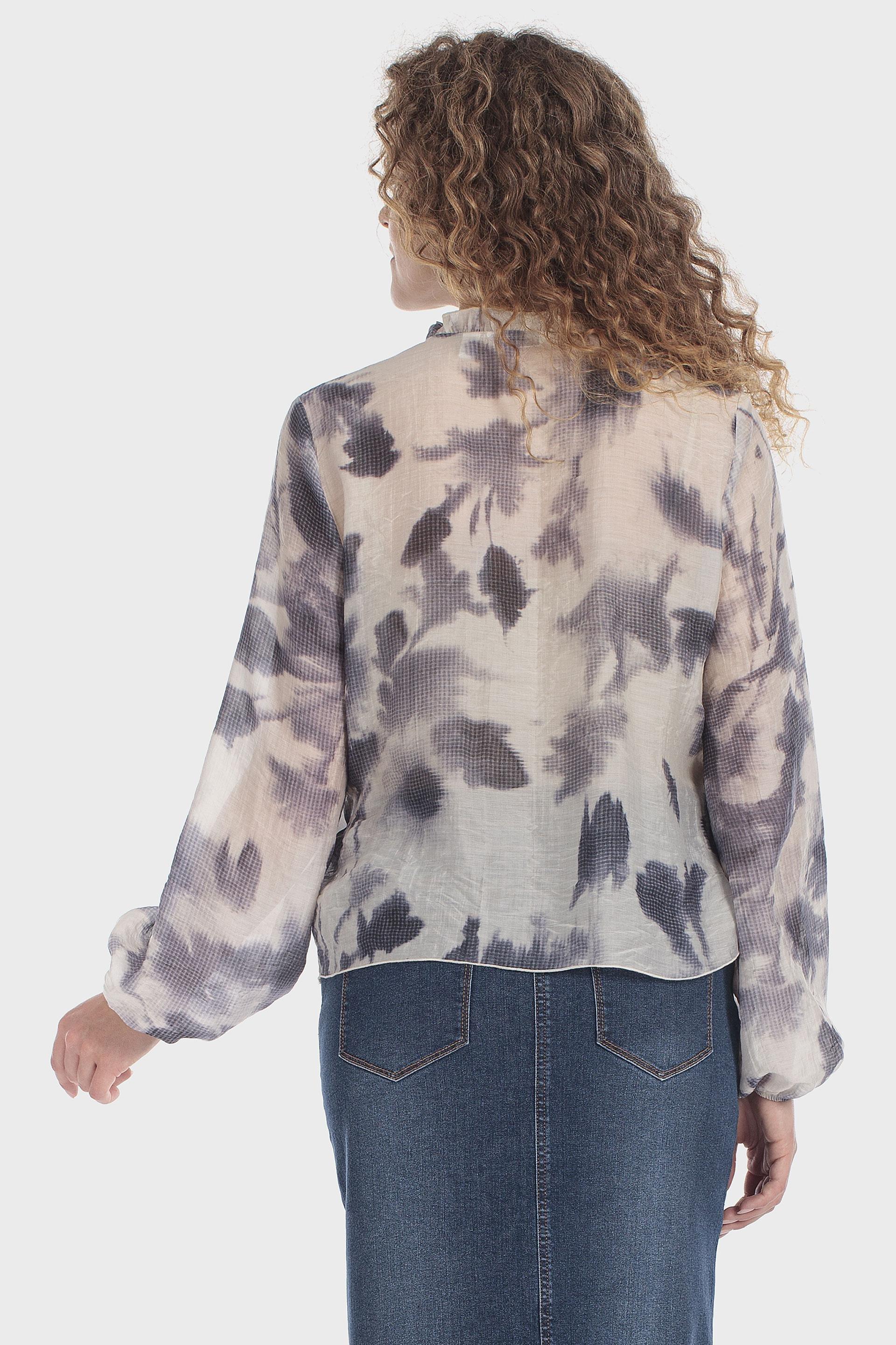 بلوزة مطبوعة بتفاصيل كشكش بيج, Blue Cramberry, medium