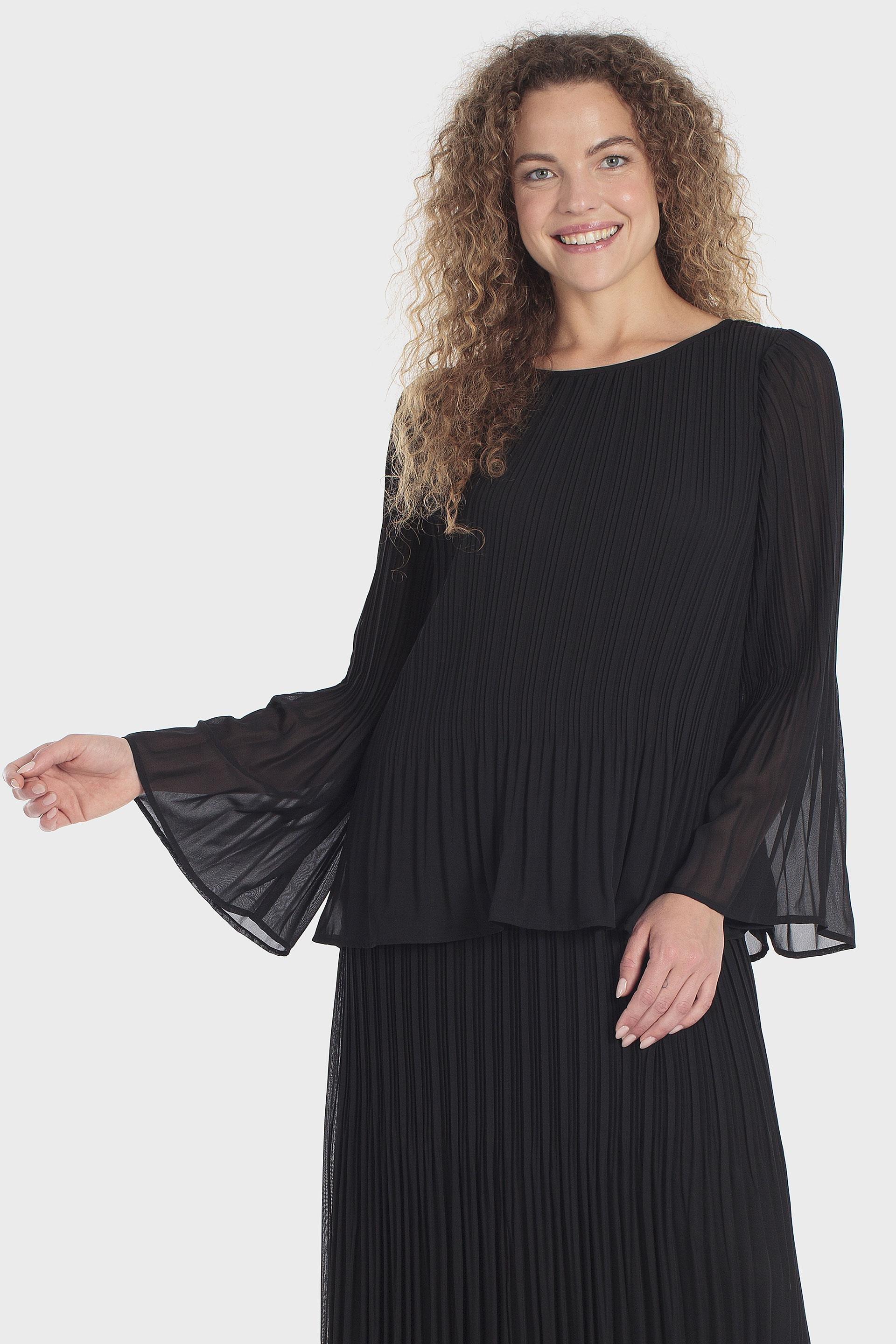 Pleated Bell Sleeve Blouse Black