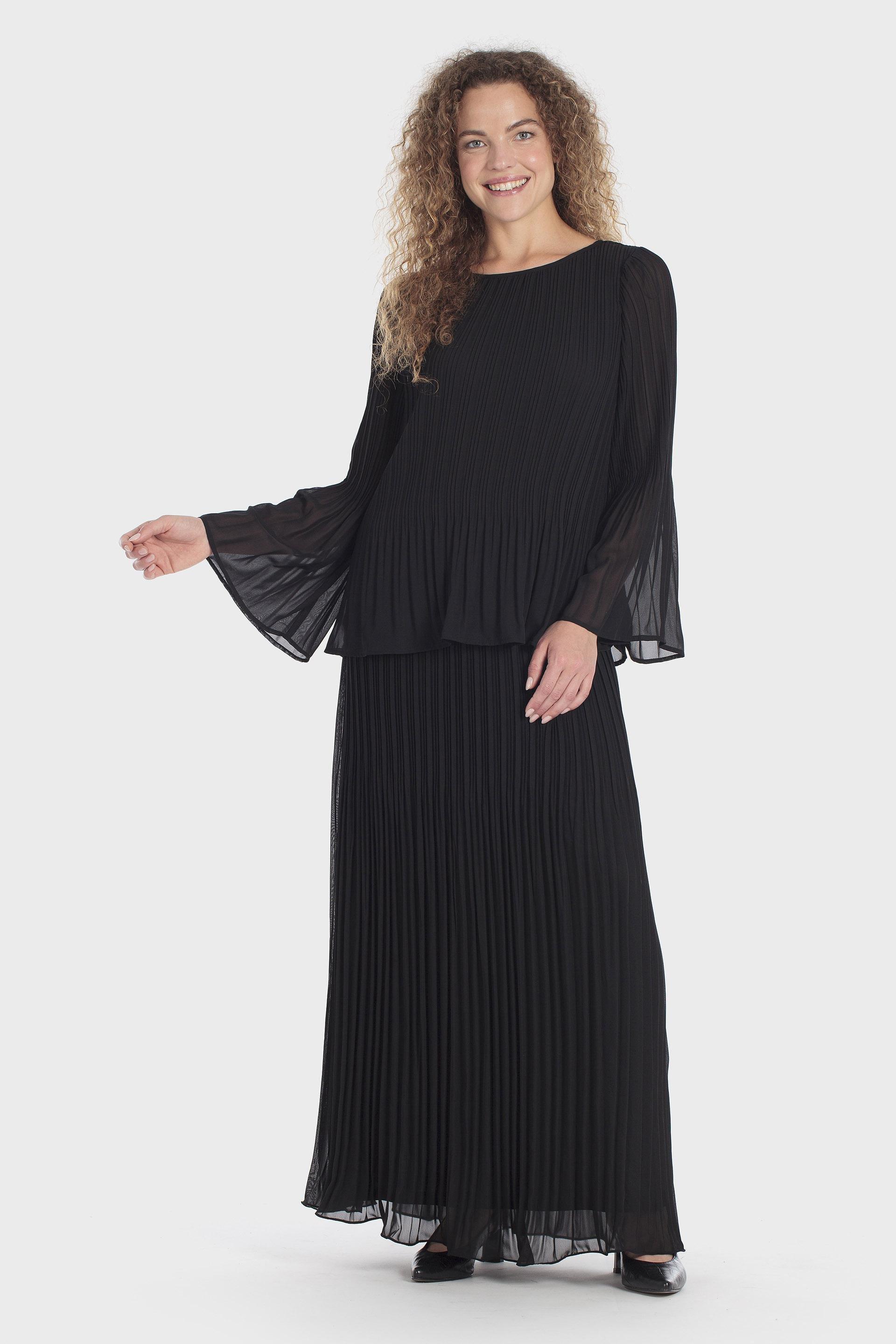 Pleated Bell Sleeve Blouse Black, Black, large image number 1