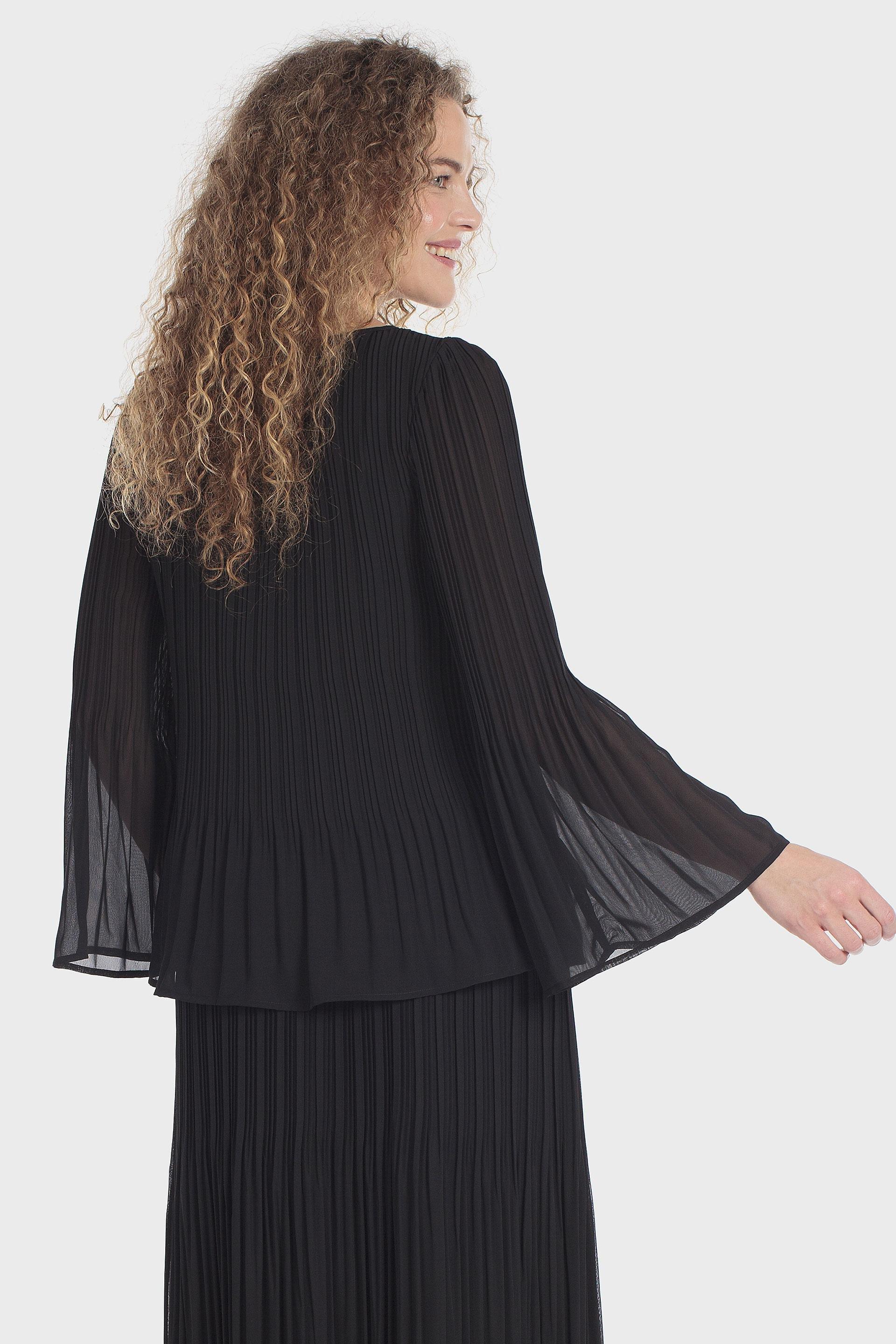 Pleated Bell Sleeve Blouse Black, Black, large image number 2