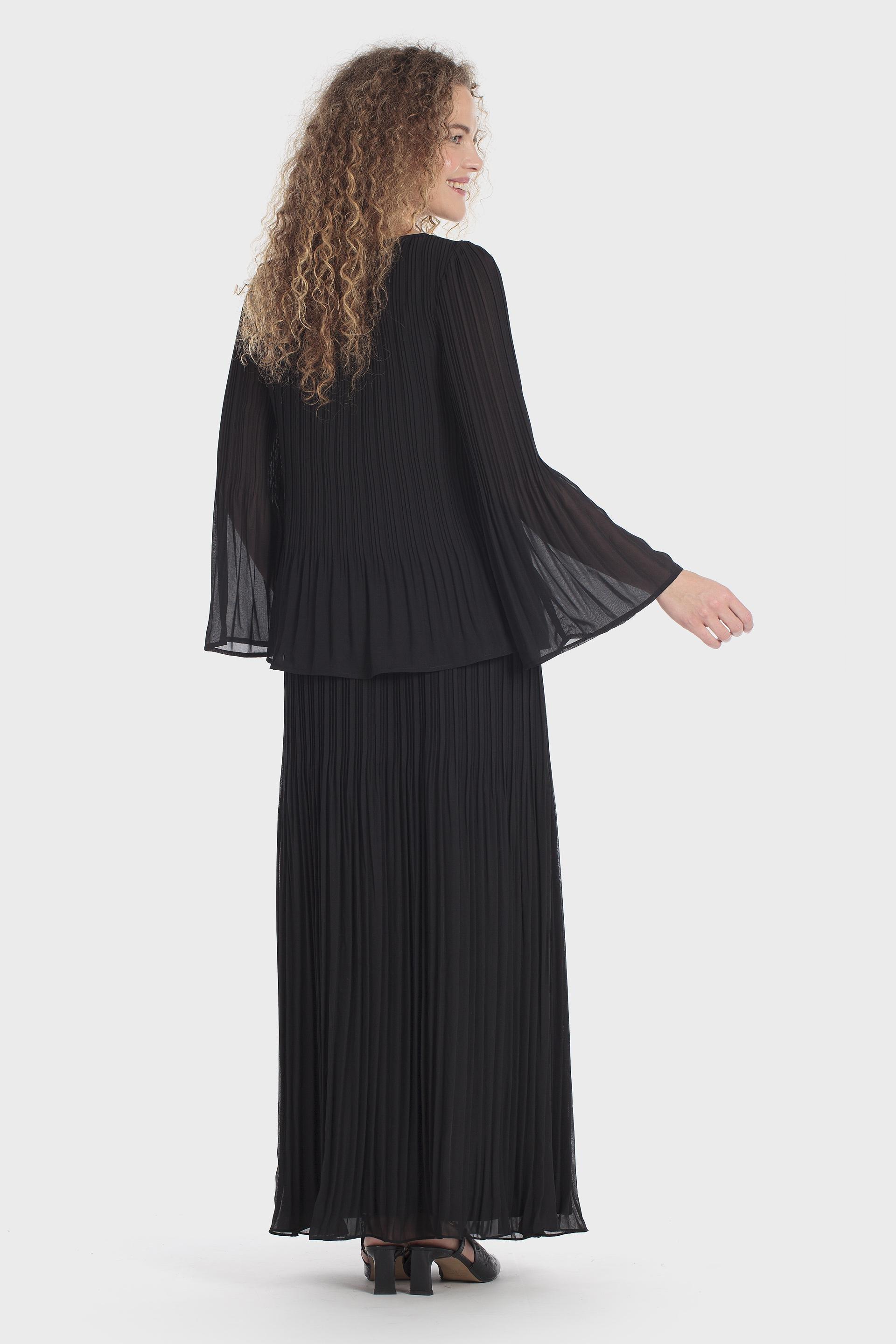 Pleated Bell Sleeve Blouse Black, Black, large image number 3