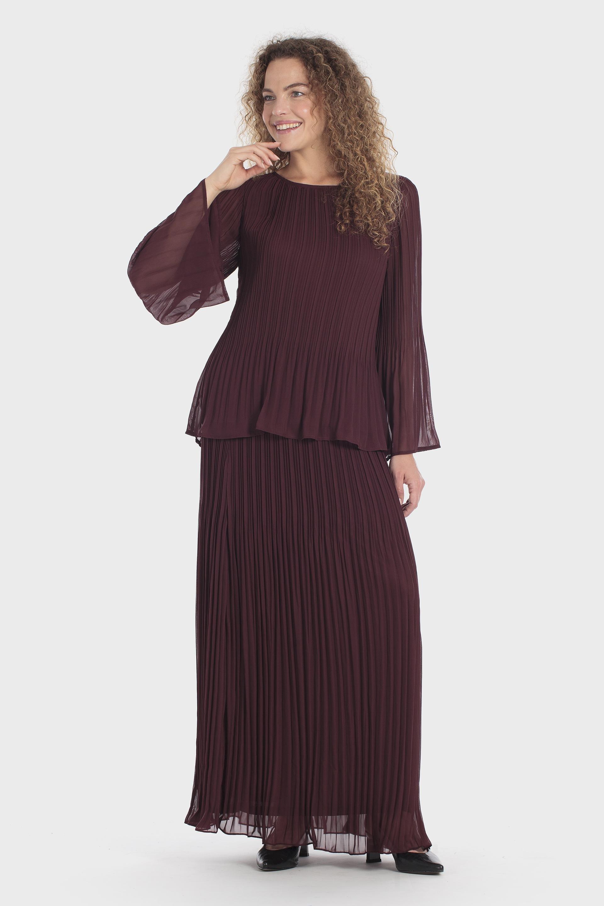 Pleated Bell Sleeve Blouse Purple, Red Dark, medium