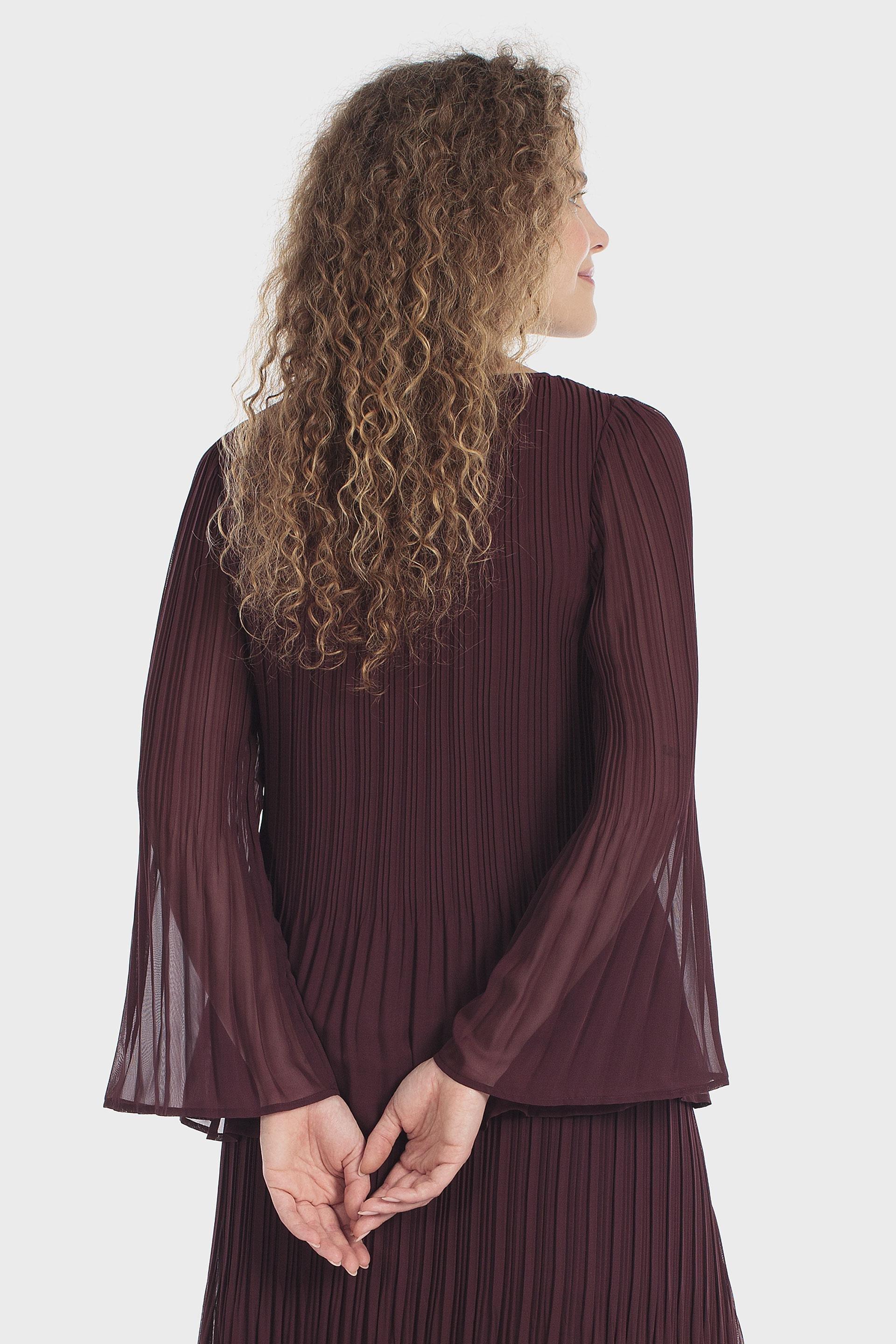 Pleated Bell Sleeve Blouse Purple, Red Dark, large image number 2